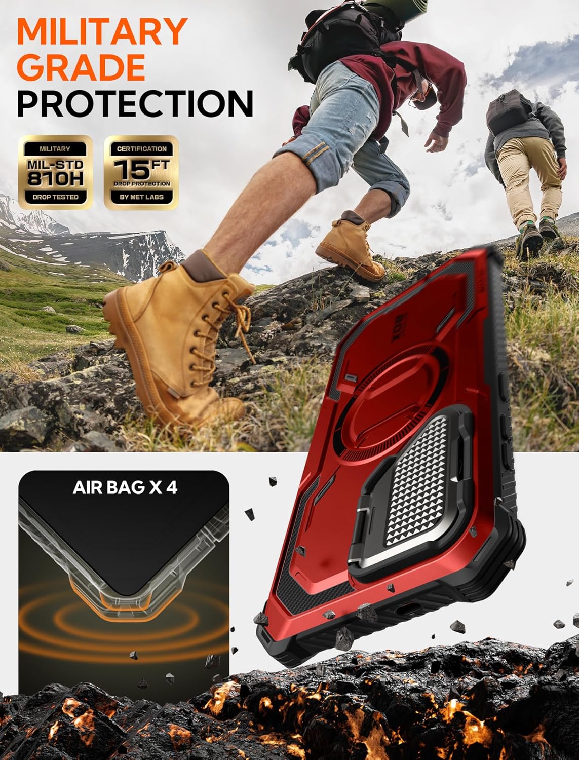 i-Blason for Samsung Galaxy S25 Case with Camera Cover Stand [MagSafe Compatible] [Built-in Screen Protector] Full-Body Military-Grade Protection Rugged Magnetic Phone Case for S25 6.2'', Red - Image 3