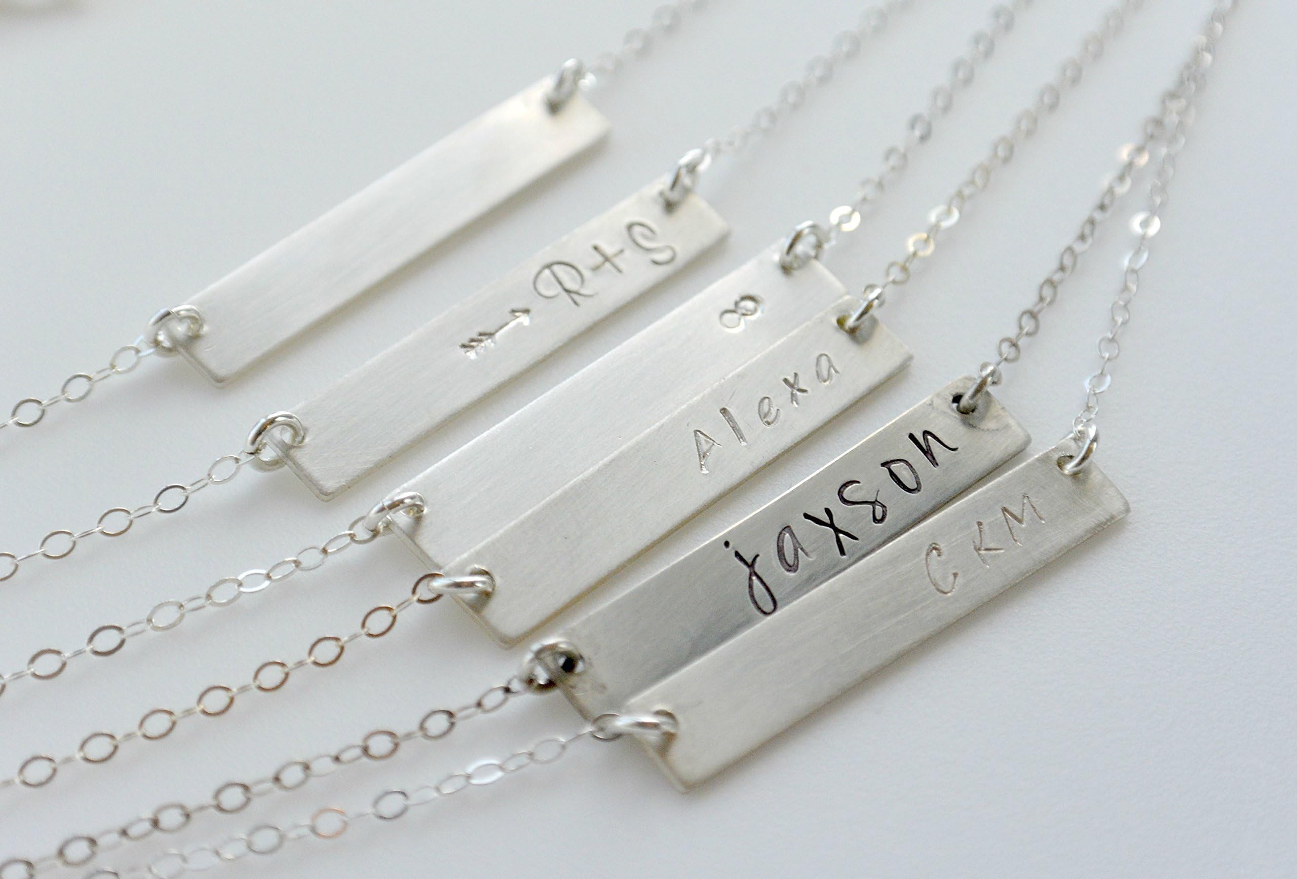 Personalized Sterling Silver Bar Necklace, Hand Stamped Name Plate Necklace, Initial Necklace, Couples Jewelry