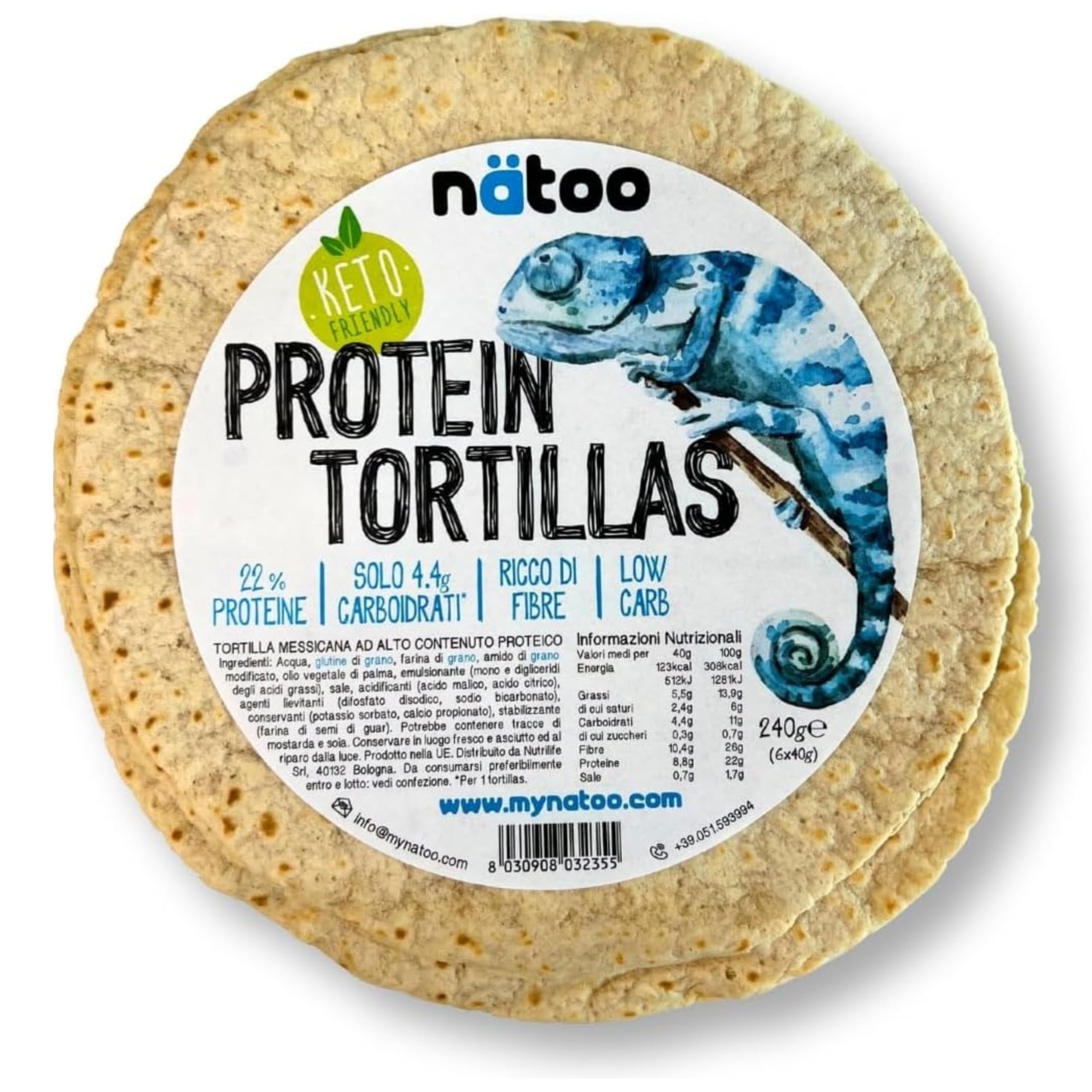 Nätoo 18 Tortillas Messicane, Piadine Keto, 22% Protein, Ricca di Fibre, Dieta Chetogenica Prodotti Low Carb, Prodotti Keto, Cibo Proteico, 4.4g Carboidrati per Tortilla