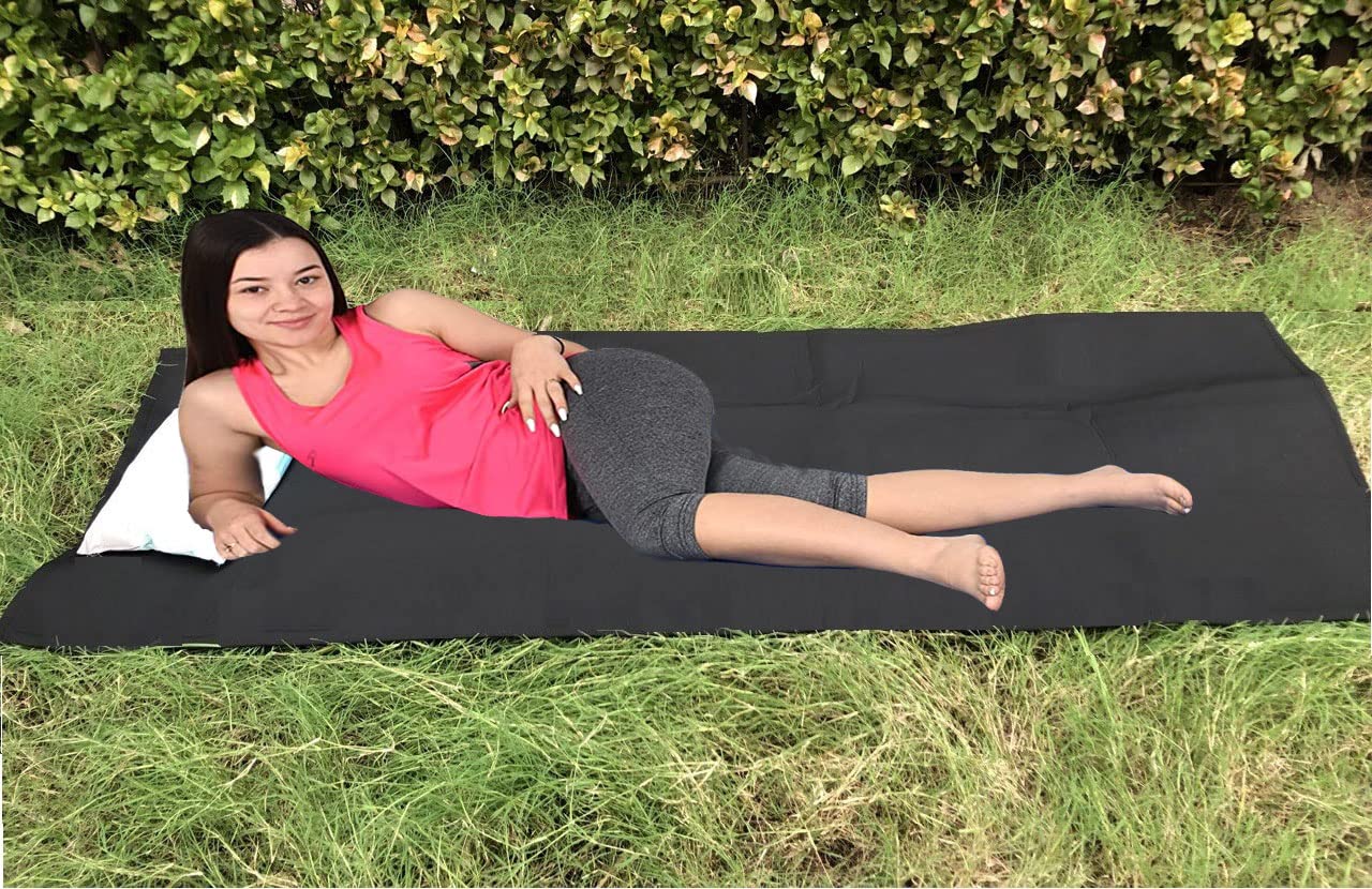 DAYISH Laminated Fabric Cushion Travel Mats Single Bed Mattress Light Weight-Durable-Foldable Soft Floor Mats with Pillow and Storage Bag For Train Bus Picnics and Outdoor Activities (180x65cm, Black) 1