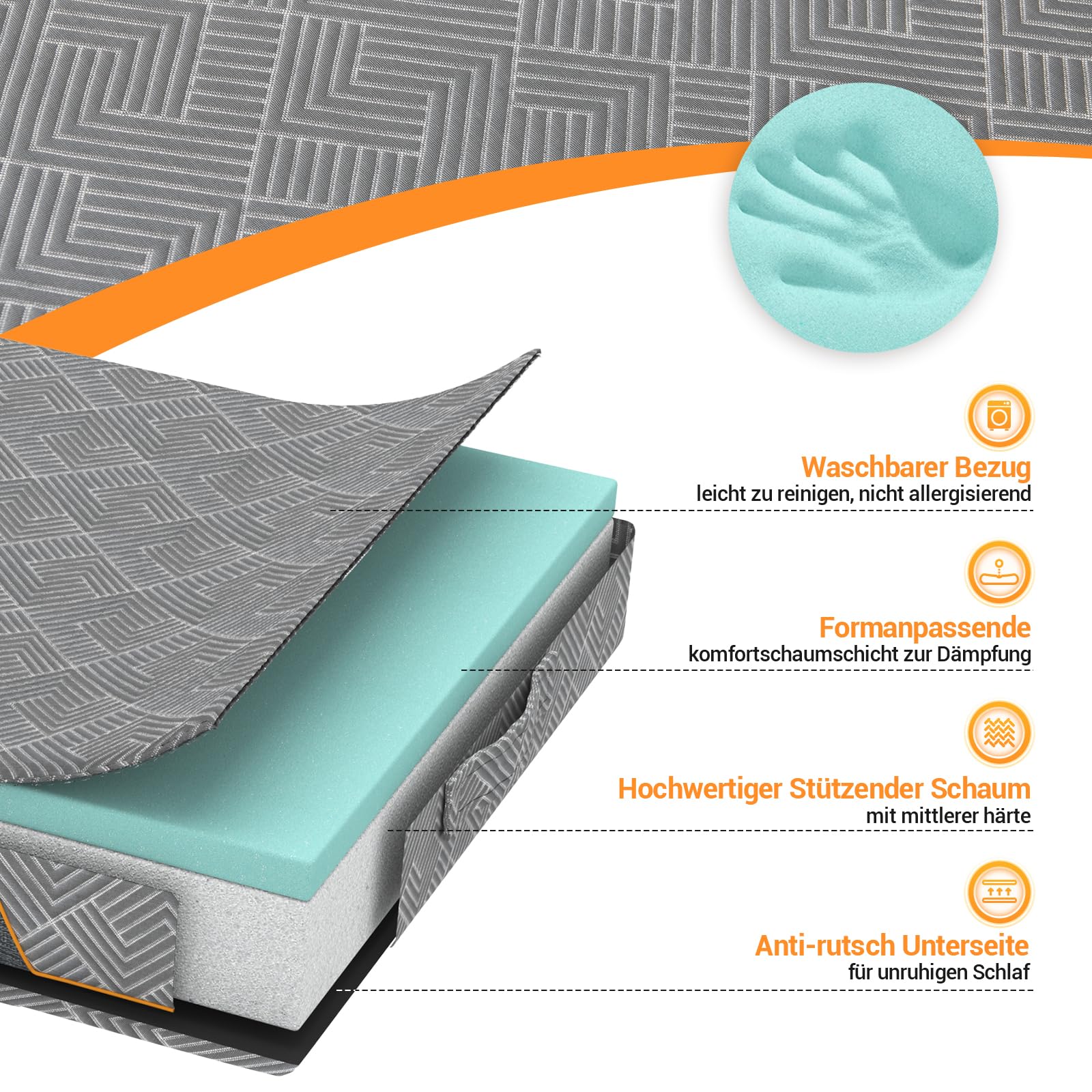 Materasso pieghevole 3 pezzi, materasso pieghevole in memory foam, materasso pieghevole per adulti, Oeko Tex Standard – Rivestimento lavabile