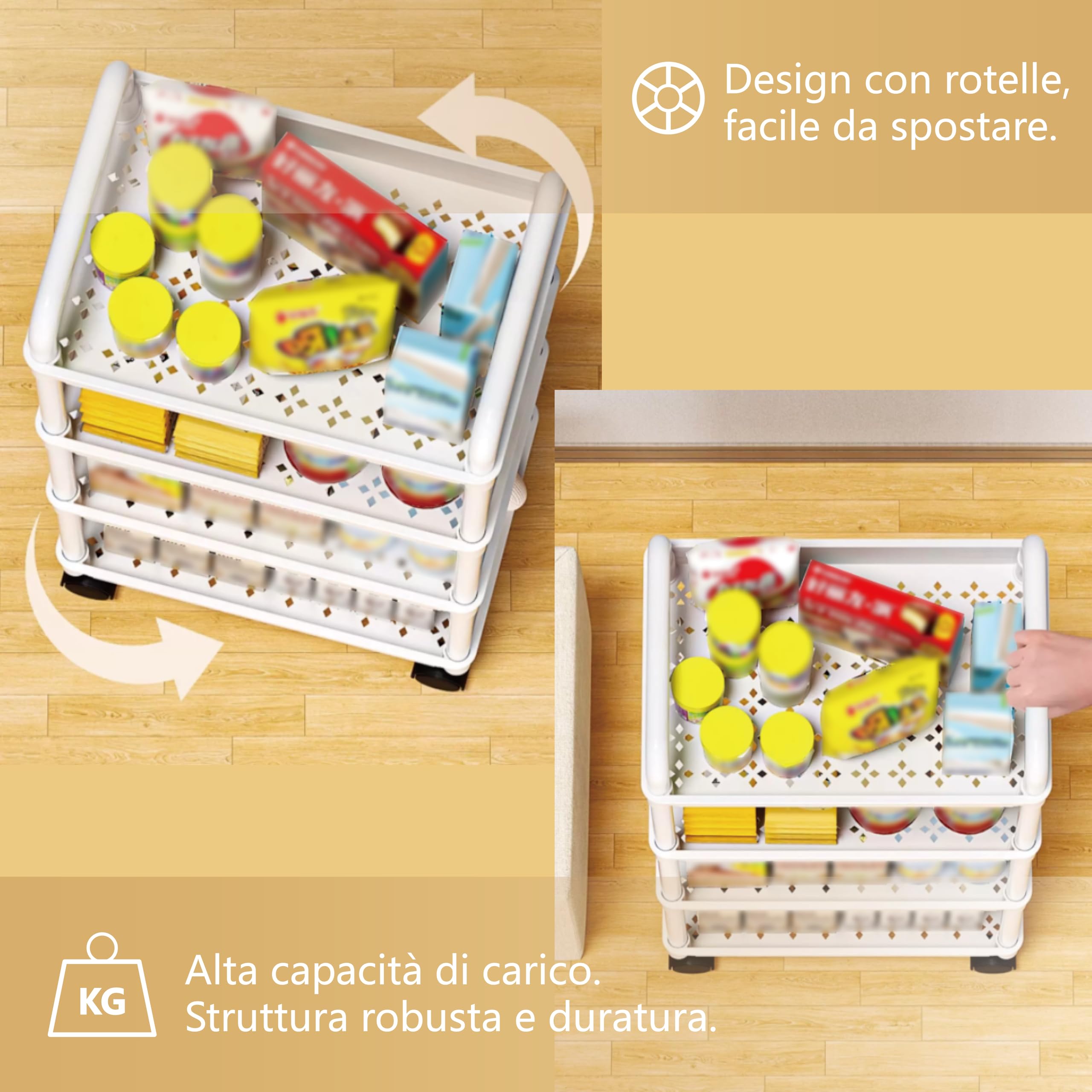 Carrello con Ruote a 3 Livelli,Carrello Portaoggetti con Rotelle,Salvaspazio Carrellino da Cucina,Ufficio,Bagno,Camera da Letto, Soggiorno (nero, 3)