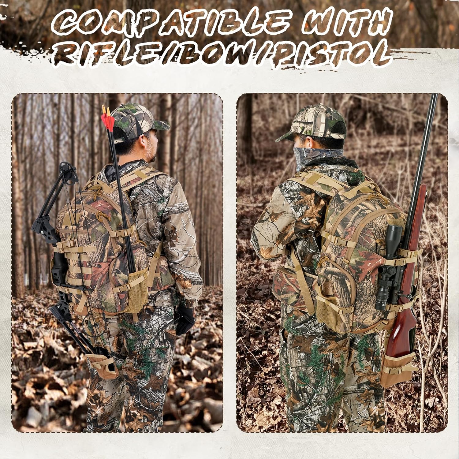 Hunting Backpack for Men, 900D Waterproof Camo Hunting Pack, 35L Large Molle Hunting Day Pack with Rifle Bow Gun Holder, Rain Cover - Image 2