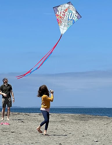 Miniatura 4 de Cometa cristiana para niños y adultos, estilo diamante fácil de volar, regalo para Pascua o Pentecostés (misericordia divina)