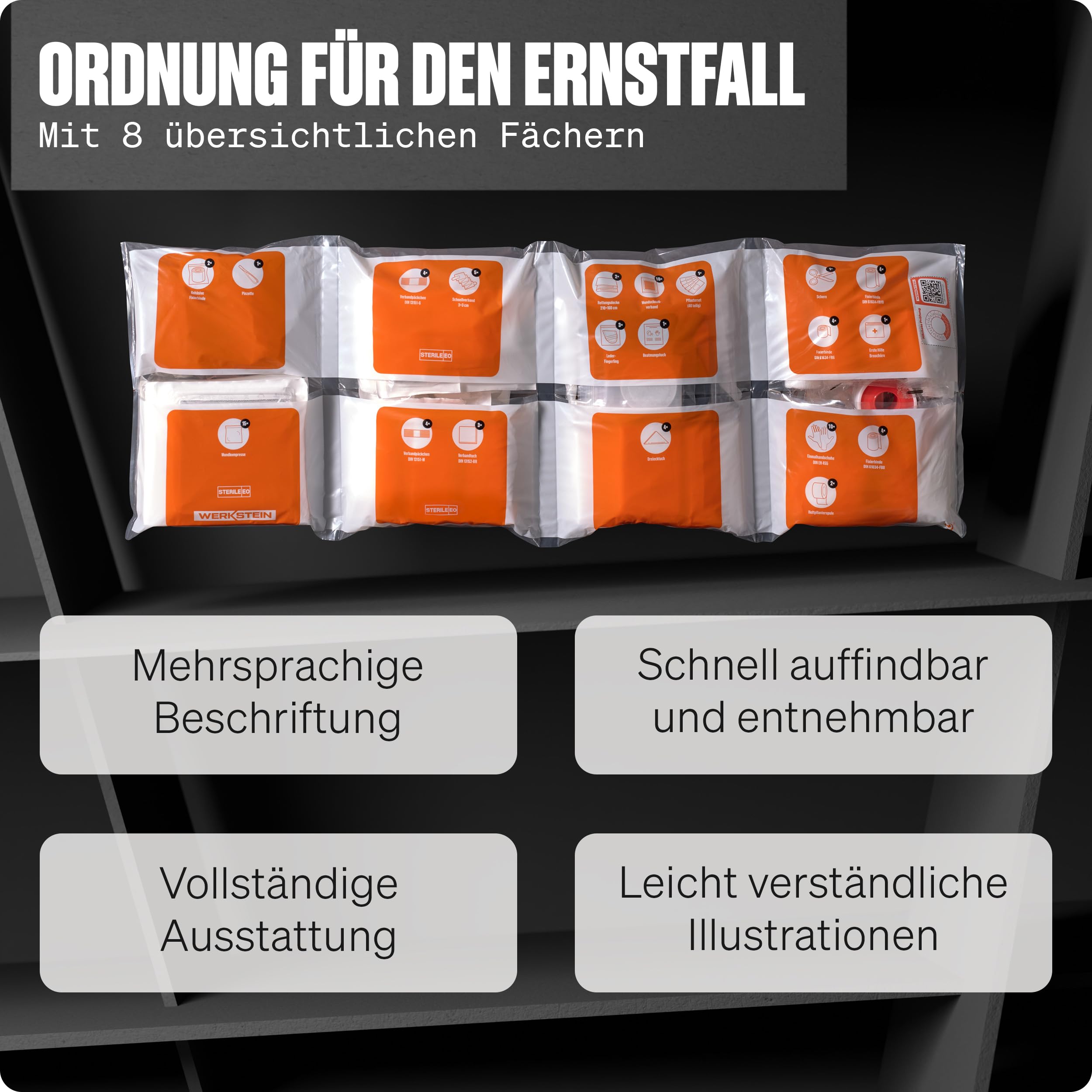 Erste Hilfe Nachfüllset DIN 13169:2021 inkl. Erste Hilfe Anleitung - Verbandskasten Nachfüllset DIN 13169 mit praktischen Innentaschen für Betriebe - Verbandsmaterial Set