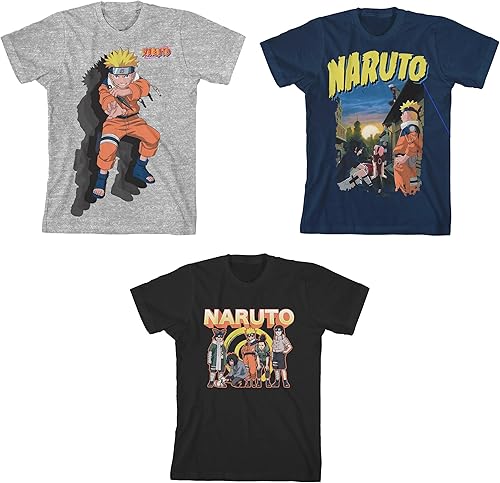 Naruto Multi-Character Youth - Paquete de 3 camisetas de manga corta con cuello redondo