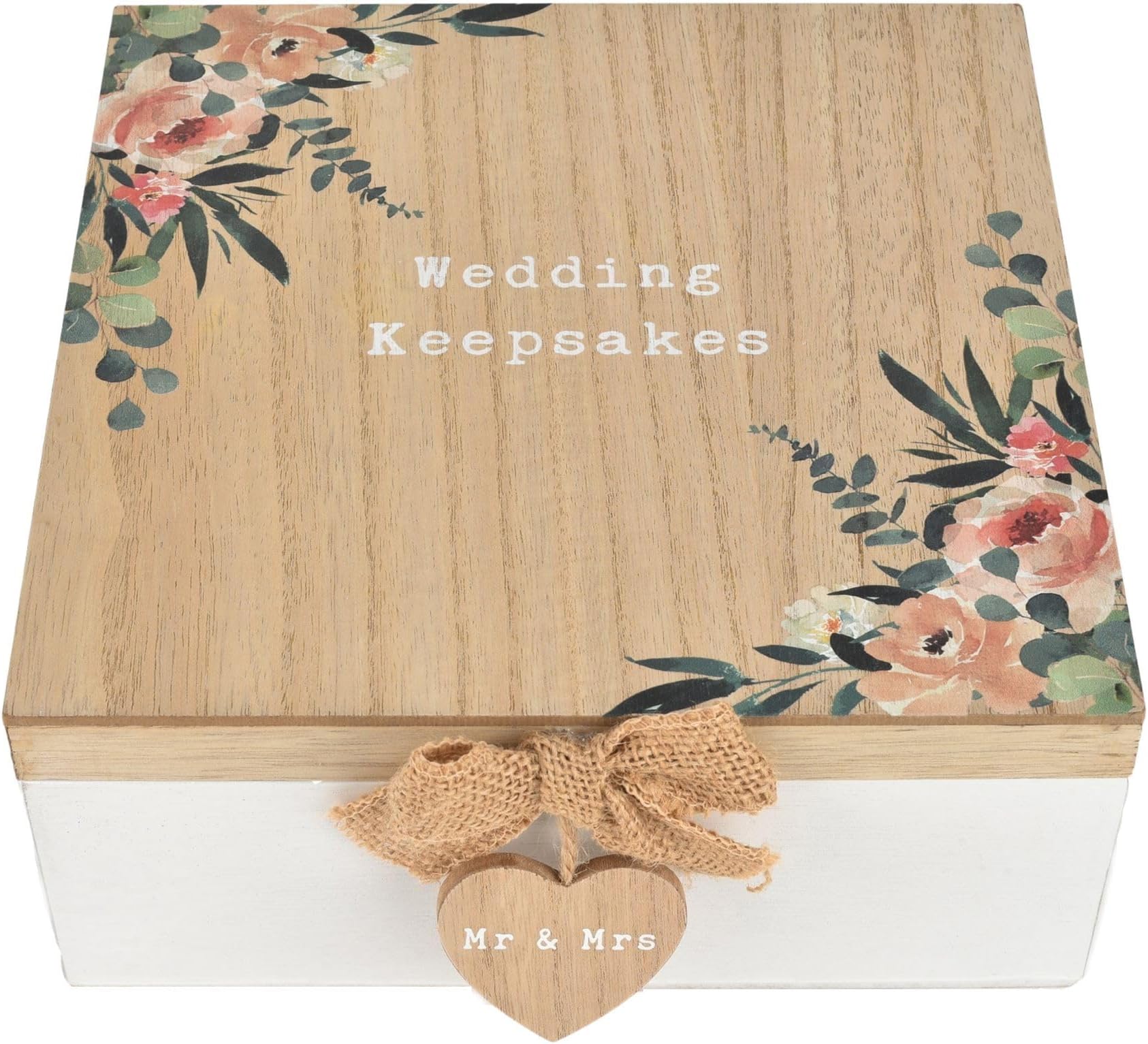 Love Story Wooden Wedding Day Keepsake Box - Mr Mrs Hearts