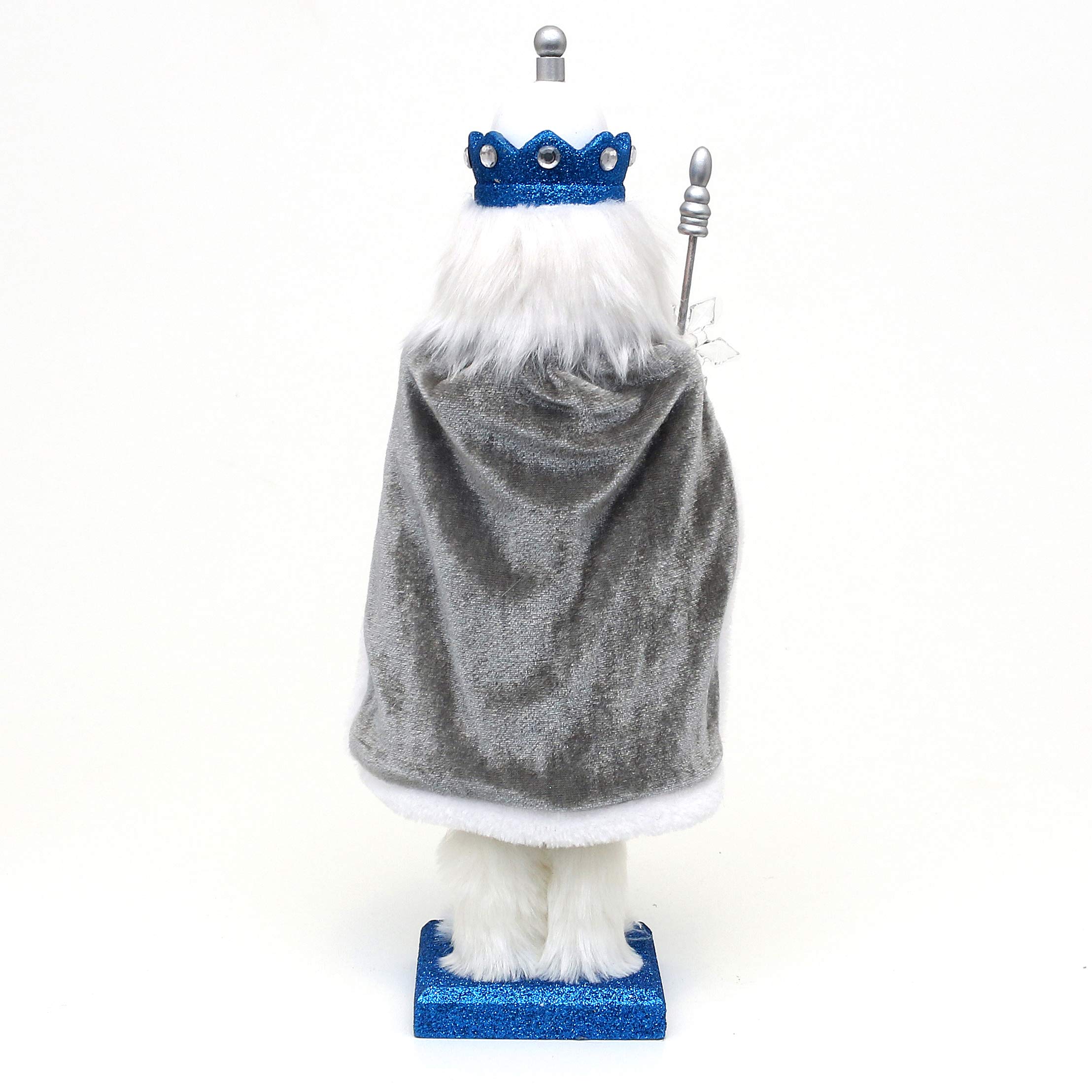 Dekohelden24 - Casse-Noix en Bois - Motif Roi - Argenté, Bleu et Blanc - avec Paillettes et Cape en Fourrure - Dimensions (L x l x H) : 10 x 8 x 38 cm