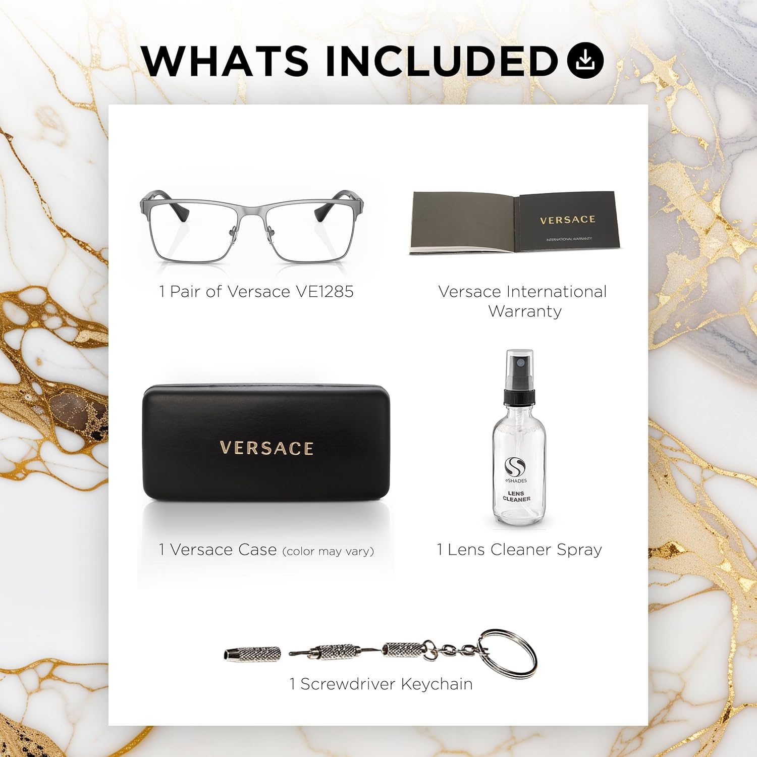 Versace VE1285 Non-Polarized Glasses for Men - Rectangle Metal Frame with Temples, eShades Eyewear Kit Included