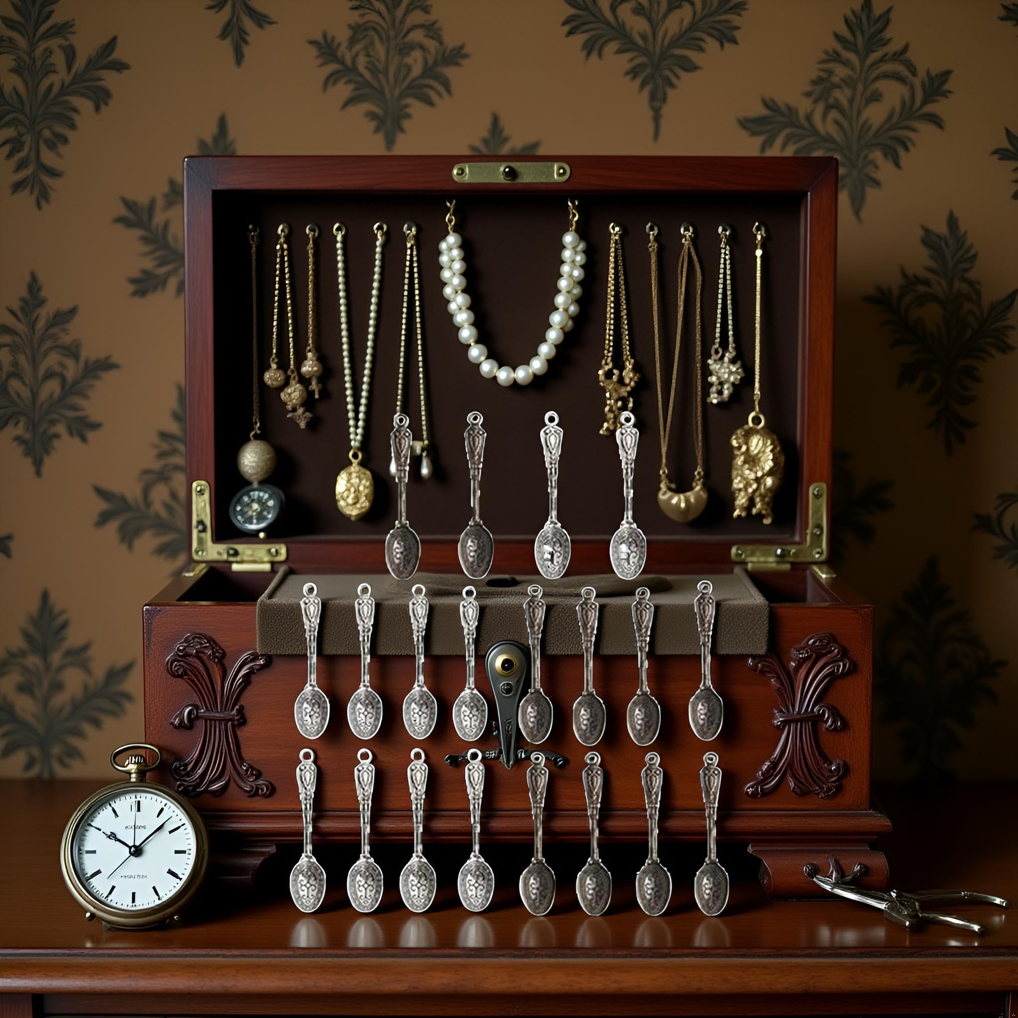 20Pcs Antique Silver Color 10 x 49 mm Vintage Carved Spoon Metal Charms Accessories Beading Supplies for Women,DIY Craft Jewelry Making Necklace Bracelet Key Chain,Beading and Jewelry Making