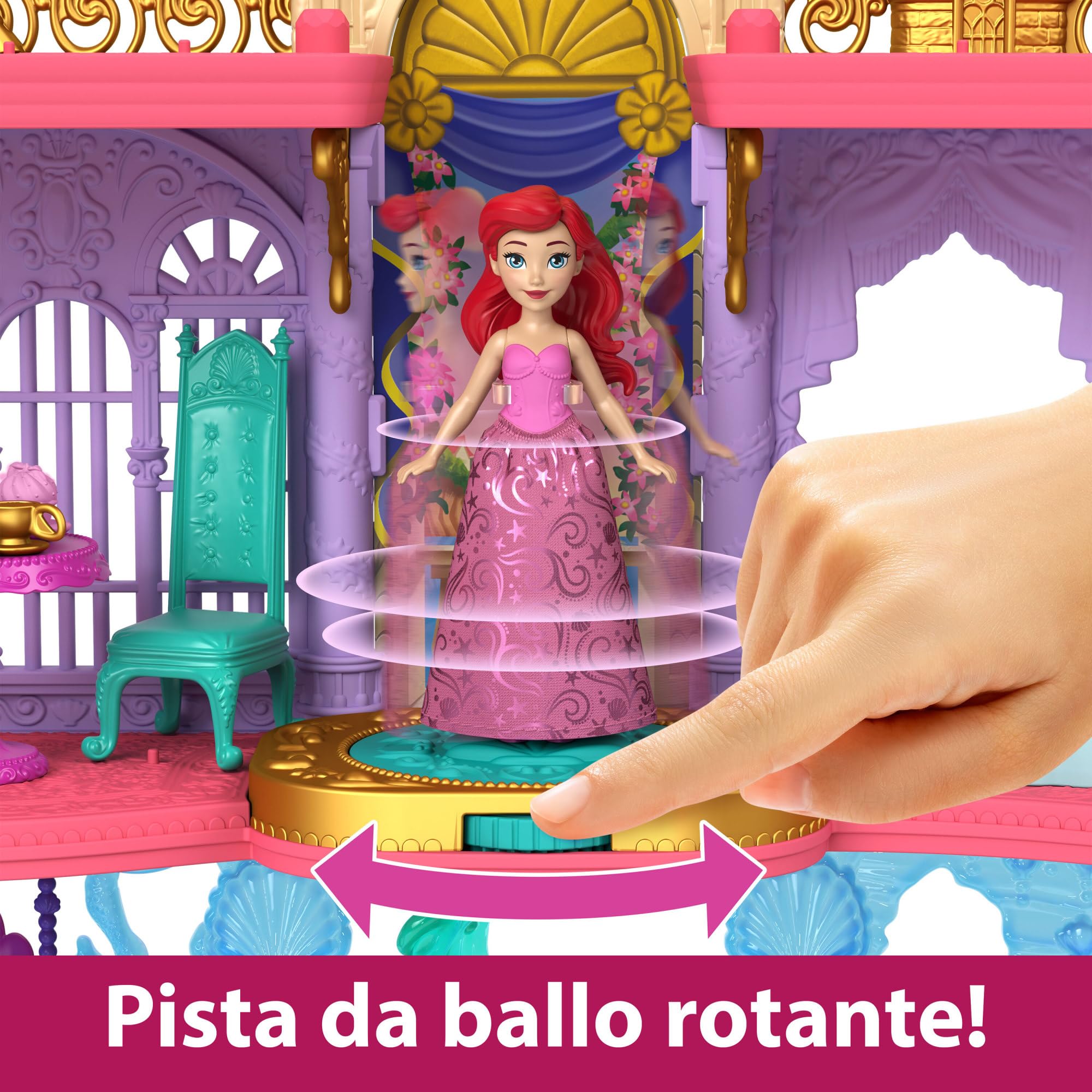 Mattel Disney Princess - Il Castello dei Due Mondi di Ariel, Set componibile Ispirato al Film, Mini Bambola e 1 Amico, 12 Accessori, 6 Aree Gioco e Piscina, Giocattolo per Bambini, 3+ Anni, HLW95