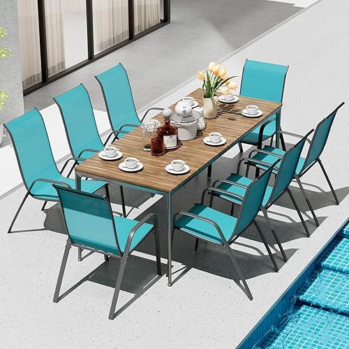 Miniatura 2 de TLSUNNY Sillas de patio, muebles de comedor apilables de textileno para todo tipo de clima, con asiento de 17.7 pulgadas de ancho y marco de metal,