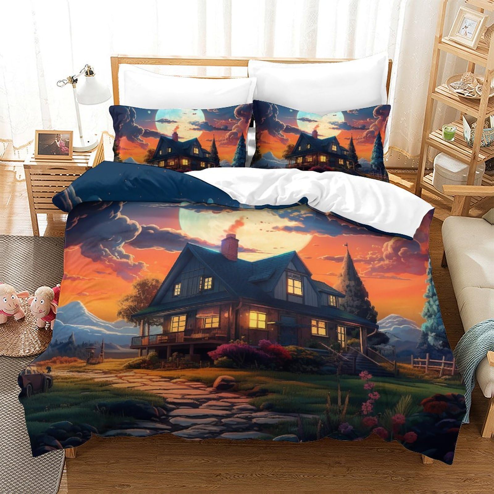Housse de couette chalet zippée pour simplifier le lit et protéger la couette King 3pcs