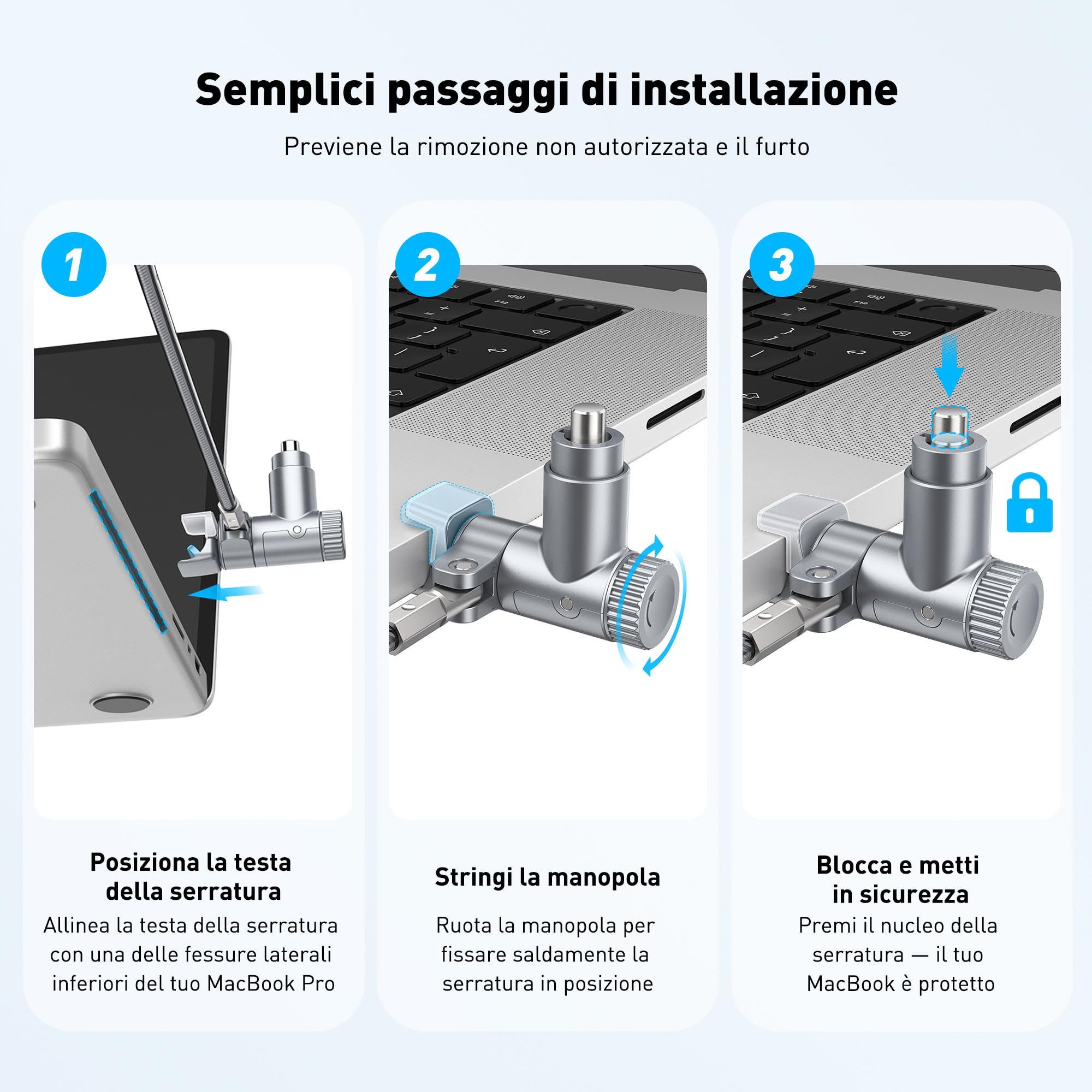 AboveTEK Lucchetto di sicurezza professionale per computer portatile, con 2 chiavi, cavo di bloccaggio in acciaio resistente al taglio, compatibile con MacBook Pro 14" e 16"