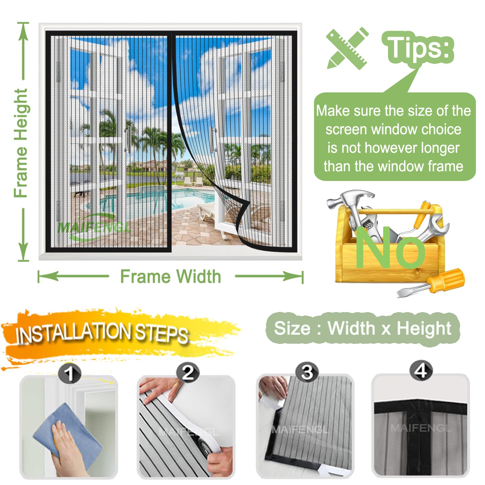 Moustiquaire Porte Magnétique, Anti Moustique Rideau En Maille Fermeture Automatique Maille Ultra Fine, Sans Perçage, Pour Portes Fenêtre-Black-A| 165x210cm(64x82inch