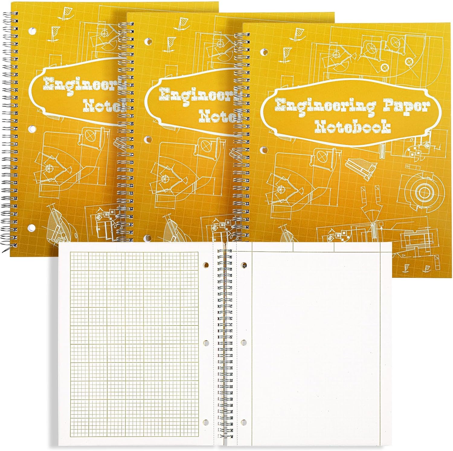 Colarr Engineering Computation Pad 8.5" x 11" Engineering Wirebound Spiral Notebook Grid Pad 5 Squares Per Inch Graph Paper for Drafting Drawing Blueprint Sketching(Blue,3 Pads)