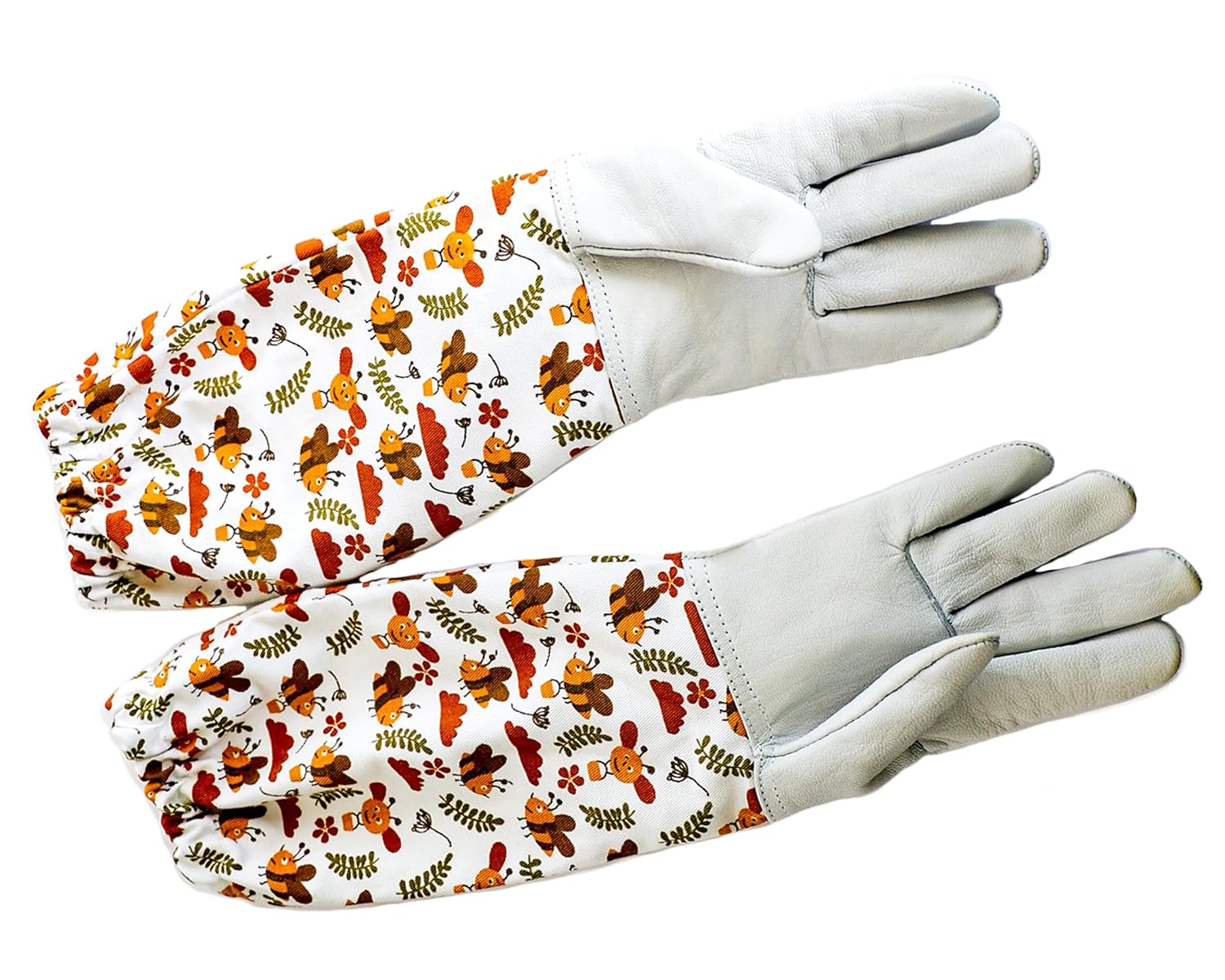 Kids Goatskin Leather Gloves for children Hand- Arm protection With Honey Bee Printed Long Sleeve (Large)