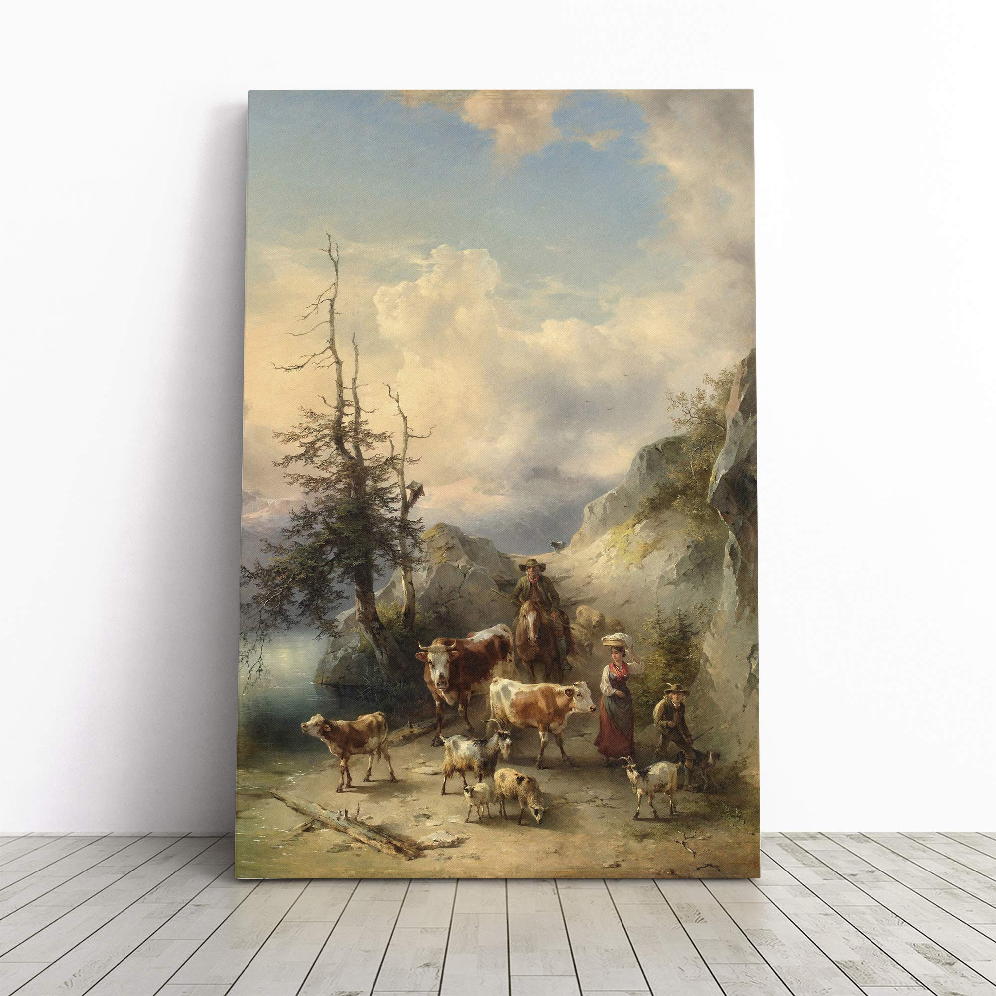 Friedrich Gauermann Animals and Landscape Canvas Print | Gallery Wrapped 30mm Frame Wall Art | 30x20 inches | Ready to Hang | Modern Animals Picture | Living Room Bedroom Lounge Office