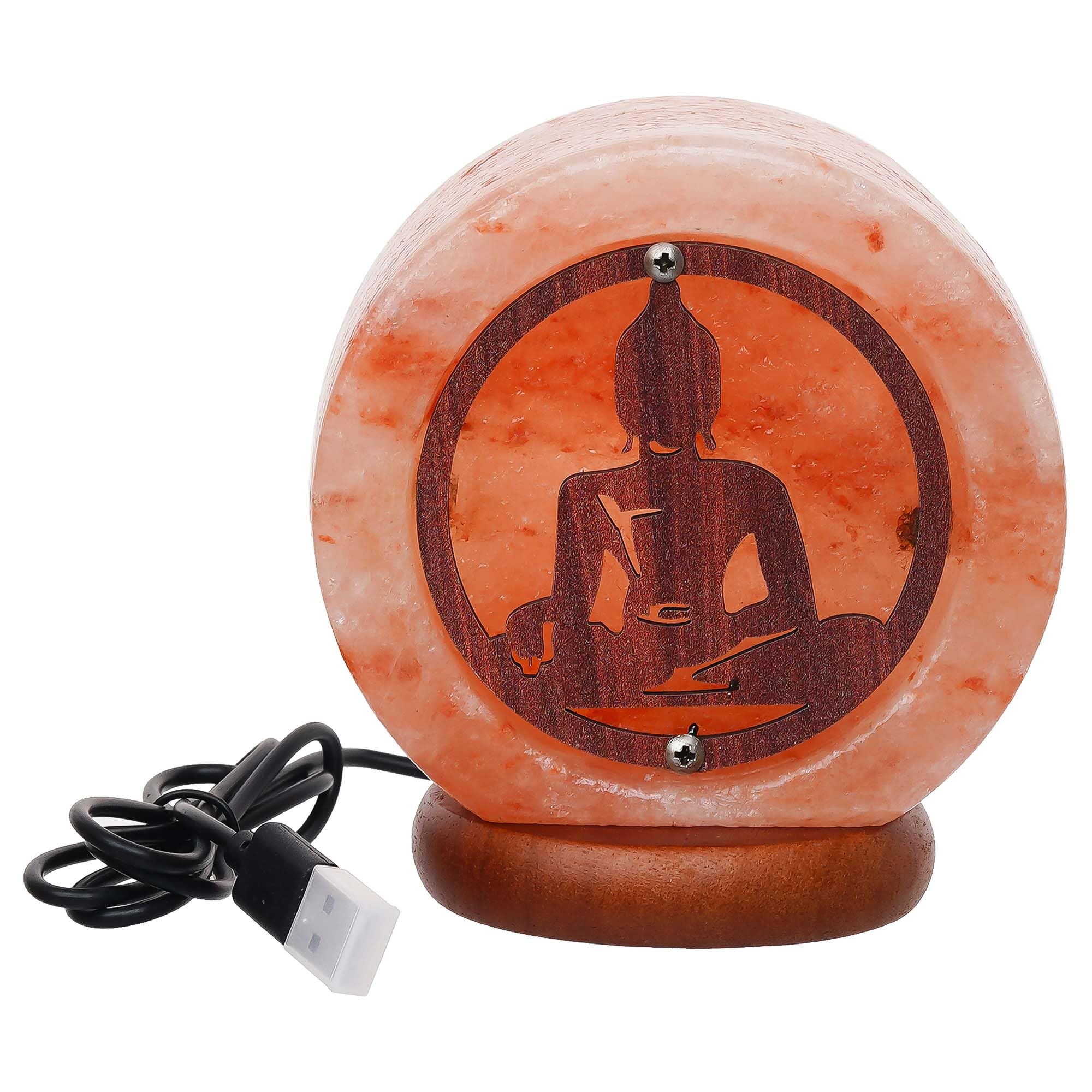 eCraftIndia Meditating Lord Buddha Decorative Himalayan Salt Lamp with Wooden Base - Lamp for Home Decoration - Gift for Diwali Buddha Purnima Christmas Birthday Housewarming New Year 1