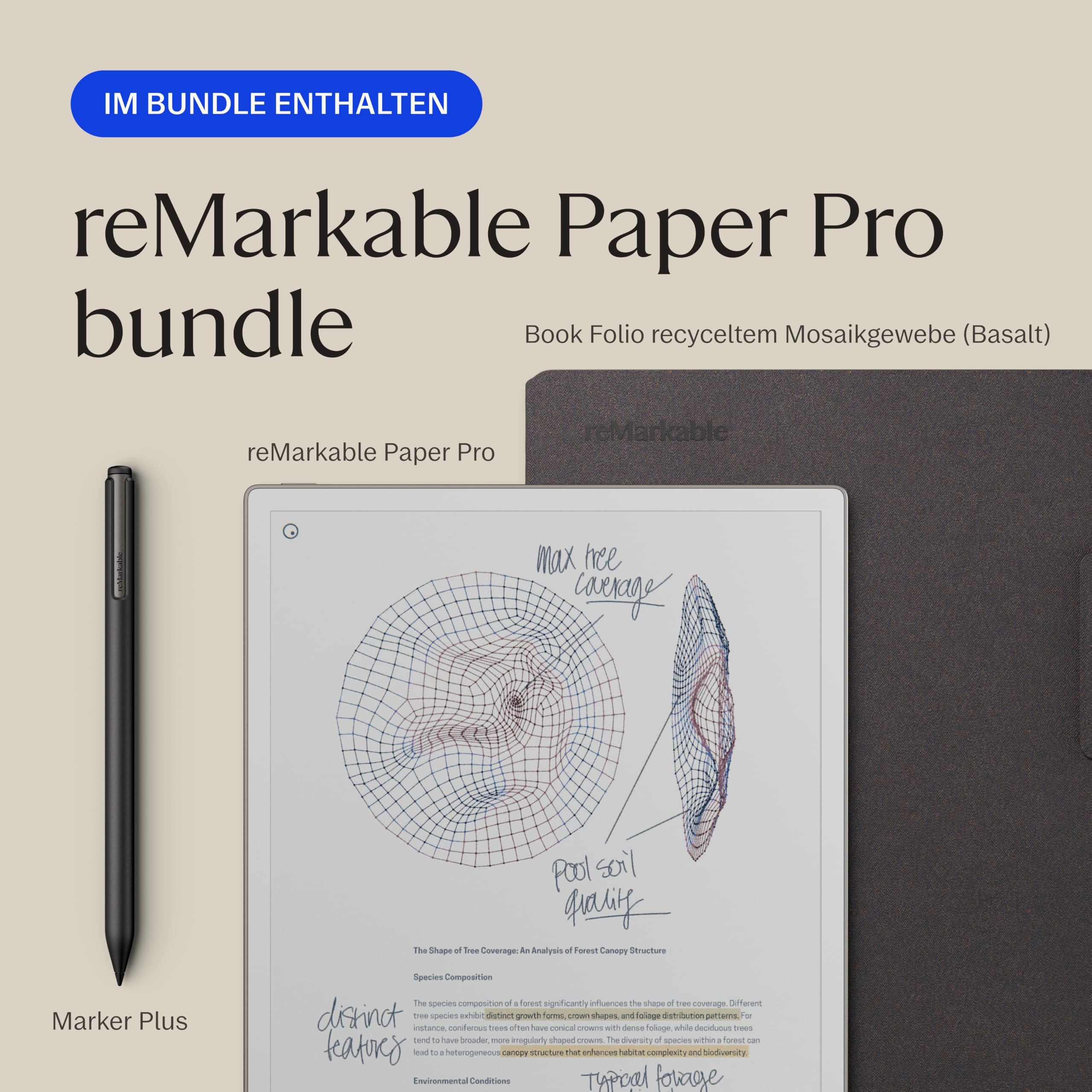 reMarkable Papier Pro Bundle – Folio Case aus Mosaic Weave | 11,8 Zoll Farbdisplay und Leselicht | mit reMarkable Paper Pro Tablet, Marker