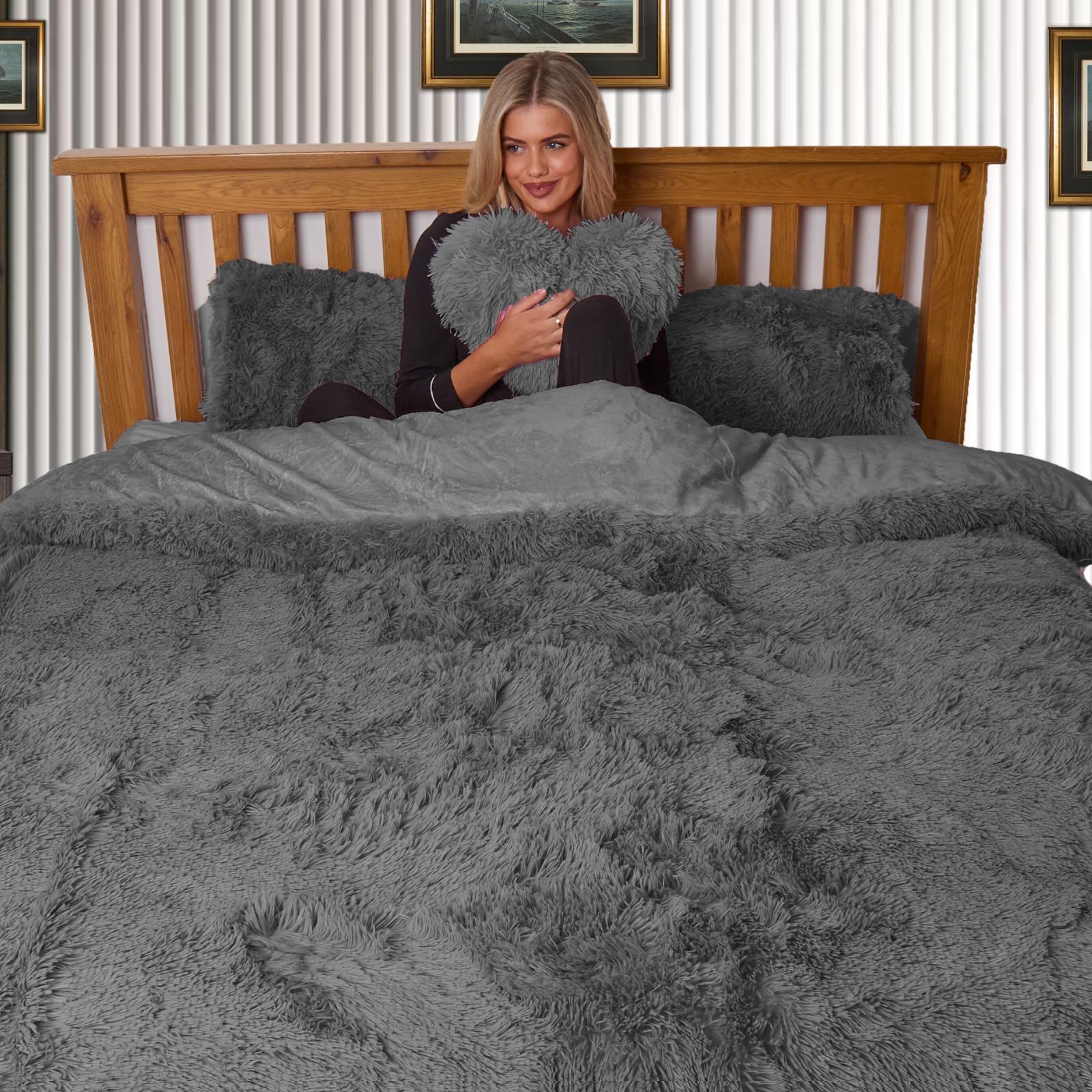 Dolce Vari Hug & Snug Luxury Fleece Bedding Set Warm & Cozy Super Soft Fluffy Fur Duvet Cover Set - Ultimate Comfort (Charcoal, Single)