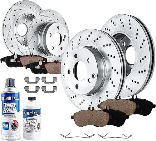Detroit Axle - Brake Kit for Mercedes-Benz C230 C250 C300 Drilled & Slotted Brakes Rotors and Ceramic Brake Pads Front and Rear Replacement