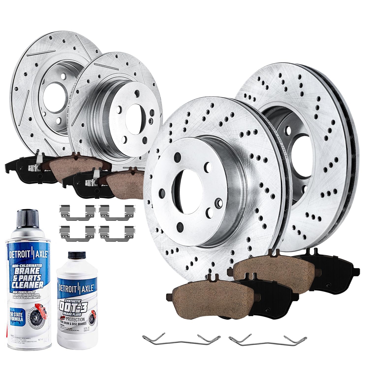 Detroit Axle - Brake Kit for Mercedes-Benz C230 C250 C300 | Drilled &amp; Slotted Brakes Rotors and Ceramic Brake Pads Front and Rear Replacement