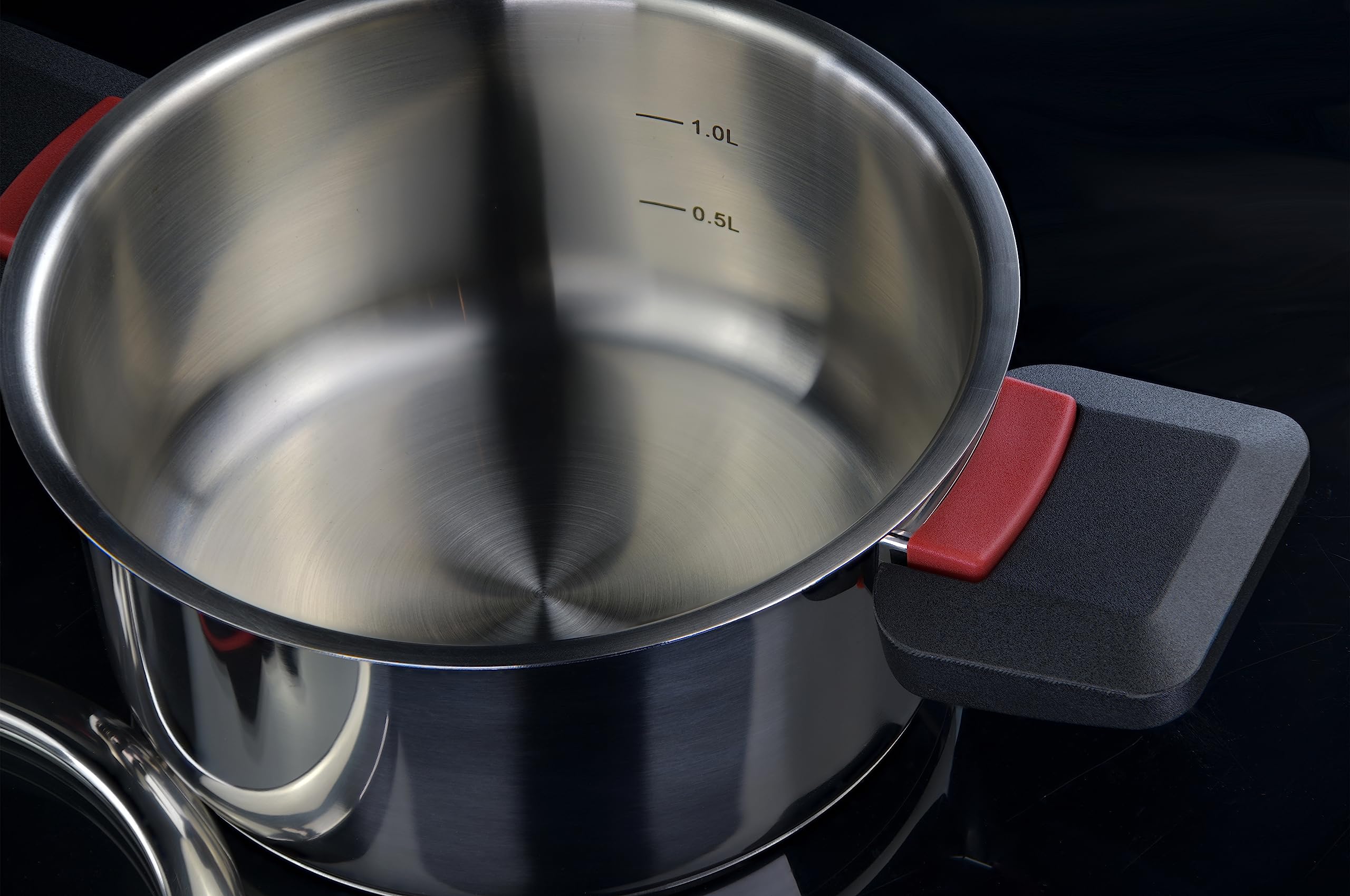 Linnuo Sma-Line 3tlg Topfset Induktion Kochtopf Set Edelstahl Töpfe mit Glasdeckel mit klappbaren Kunststoff-Griffe, Kochgeschirr Induktion, stabiler Boden für alle Herde induktionsgeeignet