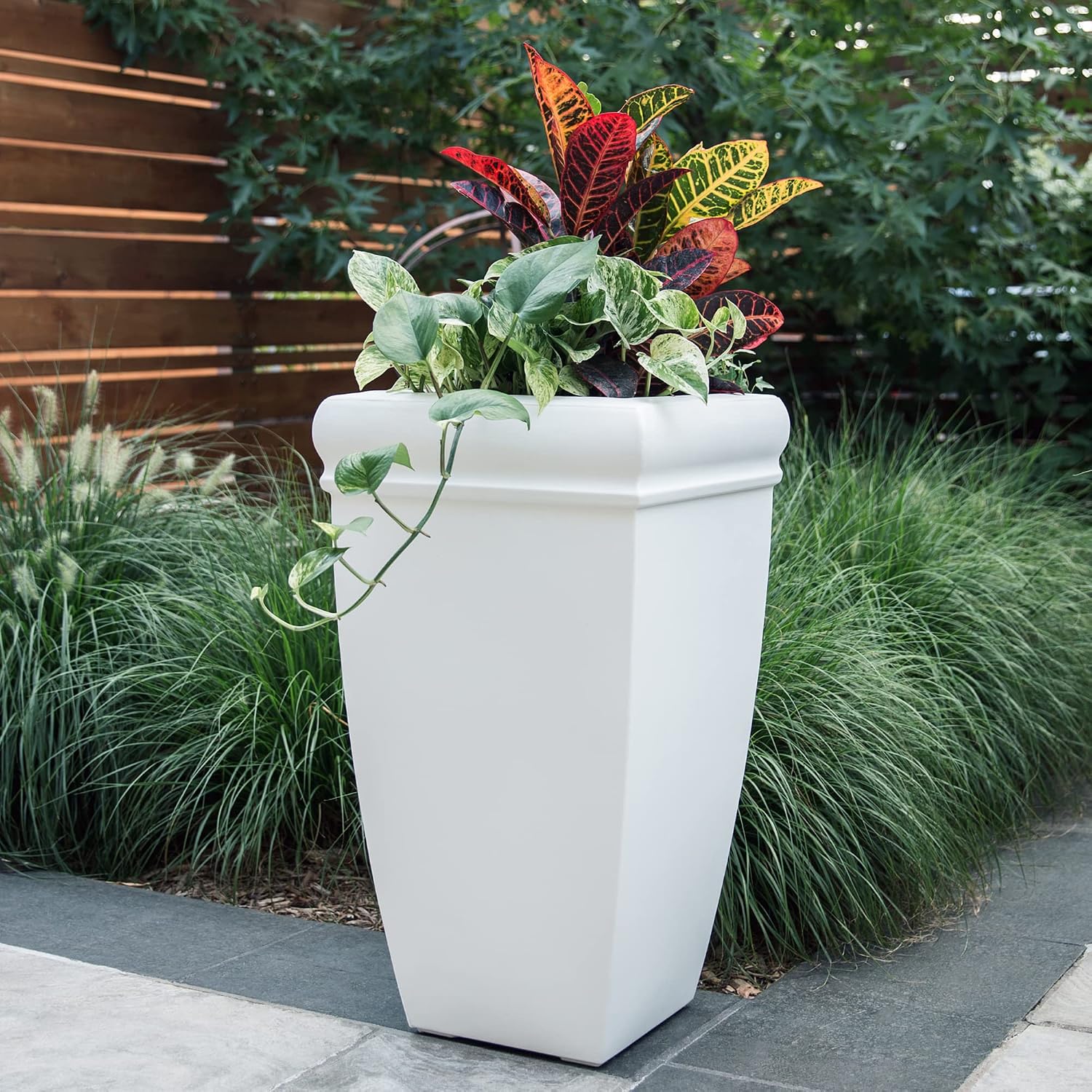 Mayne Chelsey 28in Tall Planter - White - 16in L x 16in W x 28in H - with 9.8 Gallon Built-in Water Reservoir (5883-W)