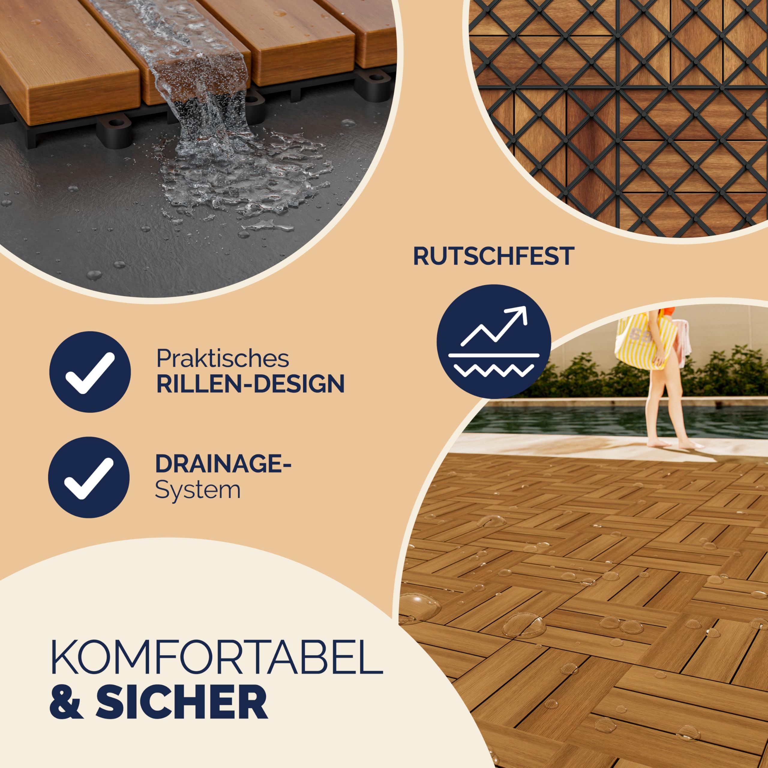 Casaria Piastrelle Legno Acacia 44pz Certificato FSC® Mattonelle 4m² ad Incastro 30x30cm Esterno Mosaico