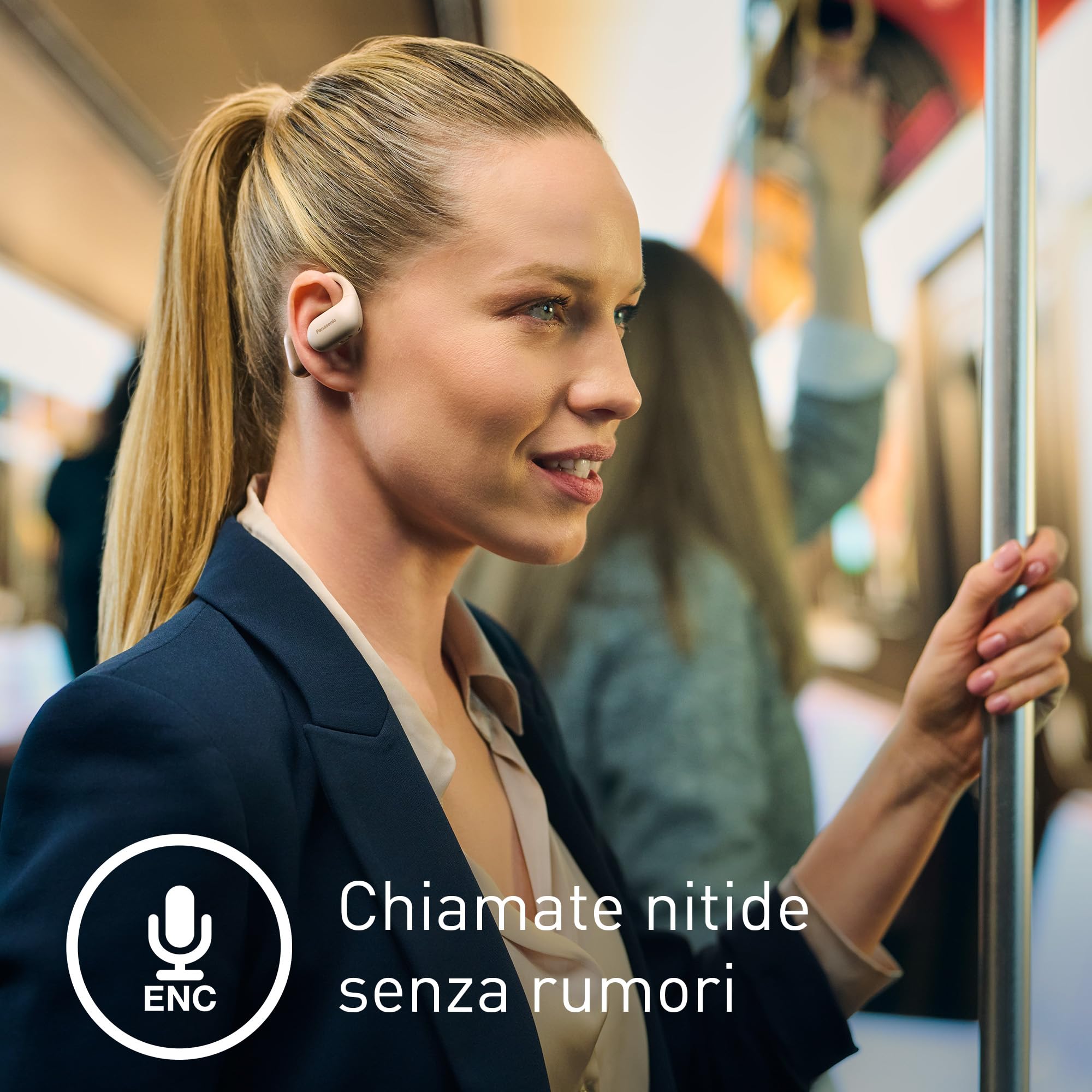 Panasonic RB-F10DE-C Cuffie Wireless Open-Ear, Auricolari wireless Sport Bluetooth con Microfono ENC, 25H di Autonomia, Bluetooth 5.4, IPX4, Controlli Touch, Beige