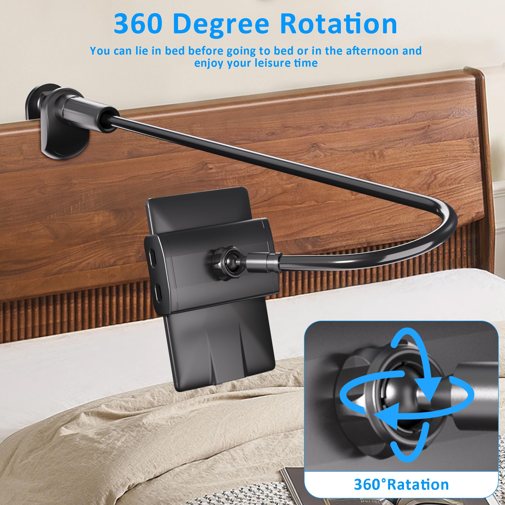 Gooseneck Holder for Kindle Reading in Bed, Hands Free Desk Bedside Lazy Arm Stand for Kindle Accessories, Compatible with iPhone iPad mini — view 6