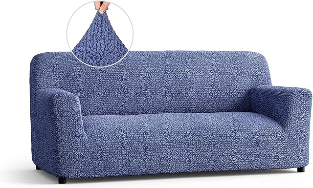Menotti 3 Seater Couch Cover - Sofa Cover - Sofa Protector - Soft Polyester Fabric Slipcover - 1-Piece Form Fit Stretch Elastic Stylish Furniture Cover - Microfibra Collection - Blue (3 Seater)