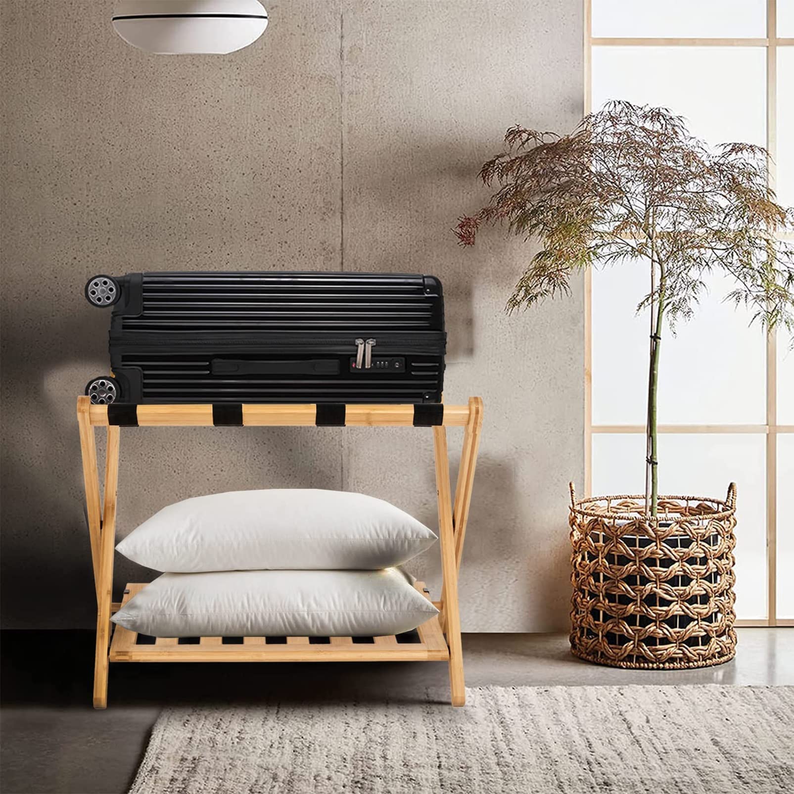 Amazon.co.jp: 竹製折りたたみ荷物ラックスーツケーススタンド  