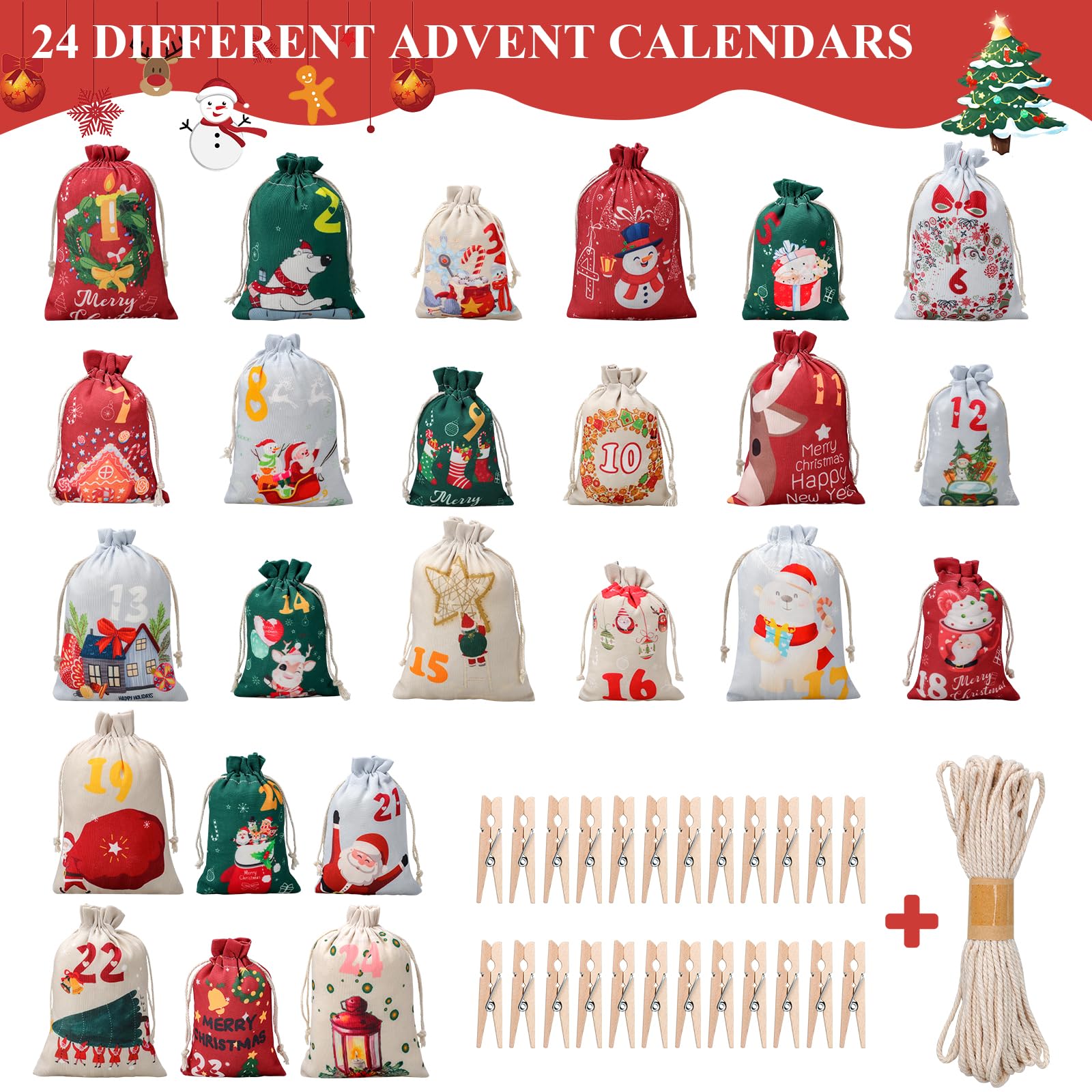 Advent Calendar For Filling, Children, 2023 Christas Fabric Bags 24 To - View #10