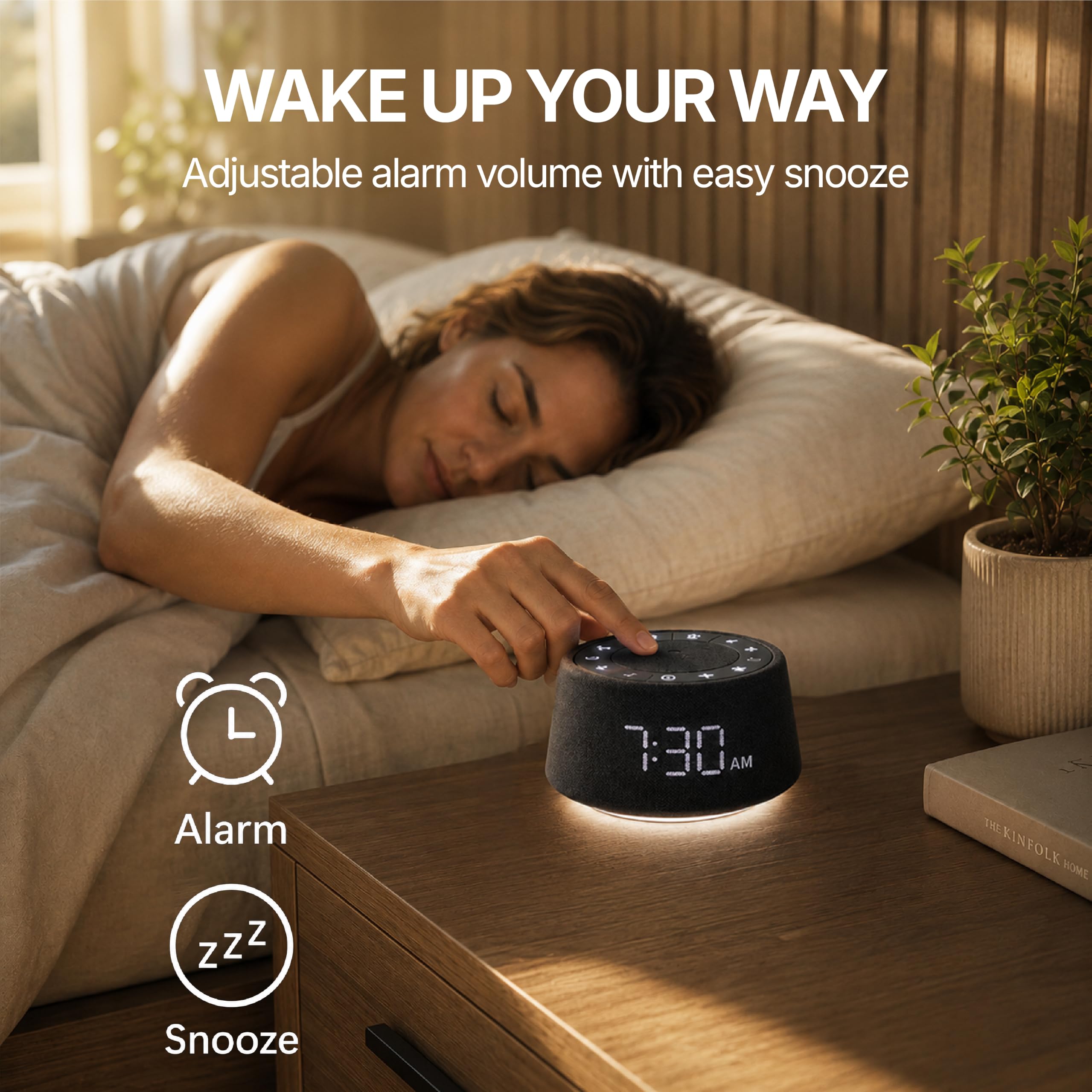 Wecker mit weißem Rauschen für Schlafzimmer, Bluetooth-Lautsprecher mit Schlafgeräuschen und Umgebungsnachtlicht, digitale Nachttischuhr für Erwachsene und schwere Schläfer, Grau