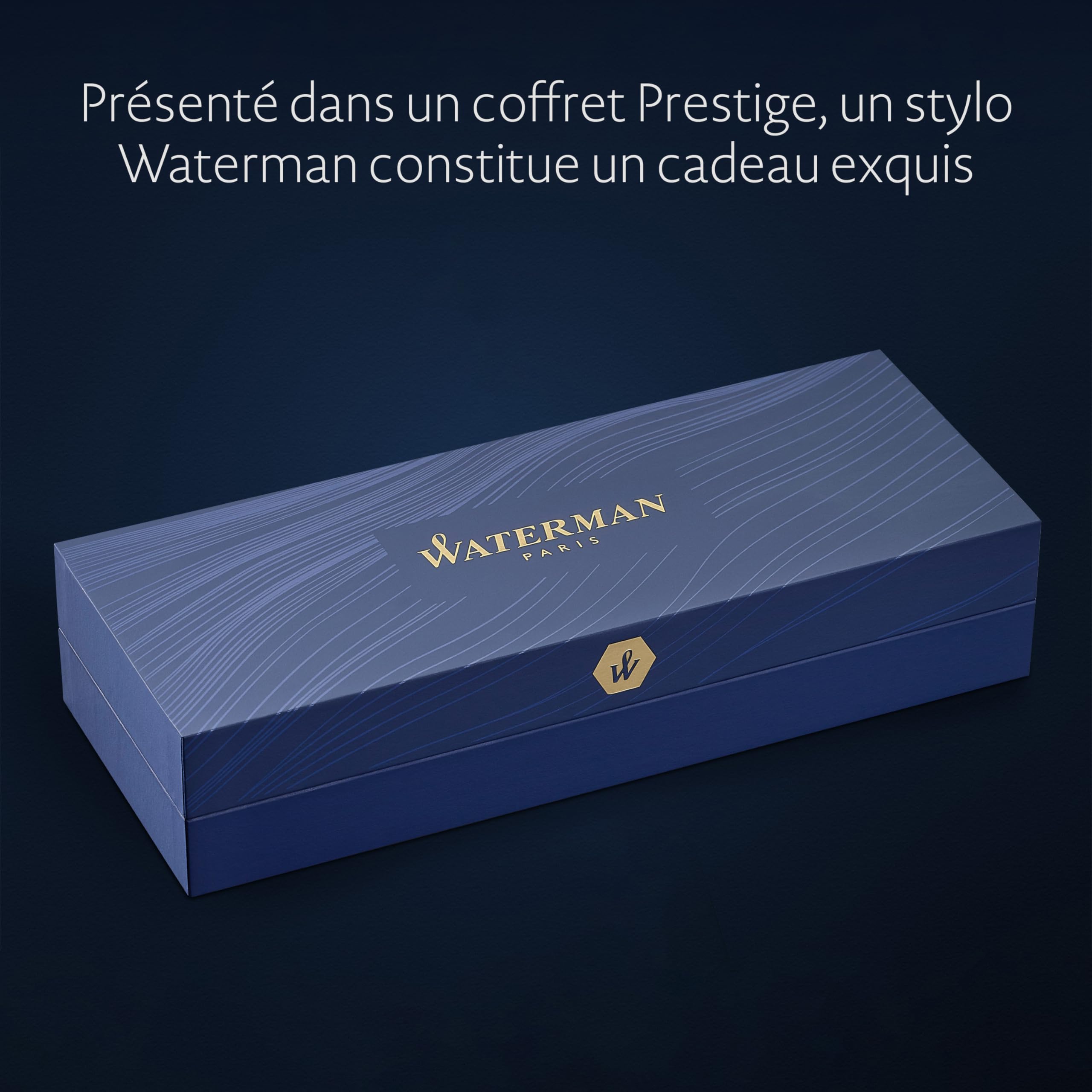 Waterman Hémisphère Stylo plume | Métal et laque noire avec finition or et Capuchon ciselé | Plume moyenne en acier inoxydable plaqué or | Coffret cadeau