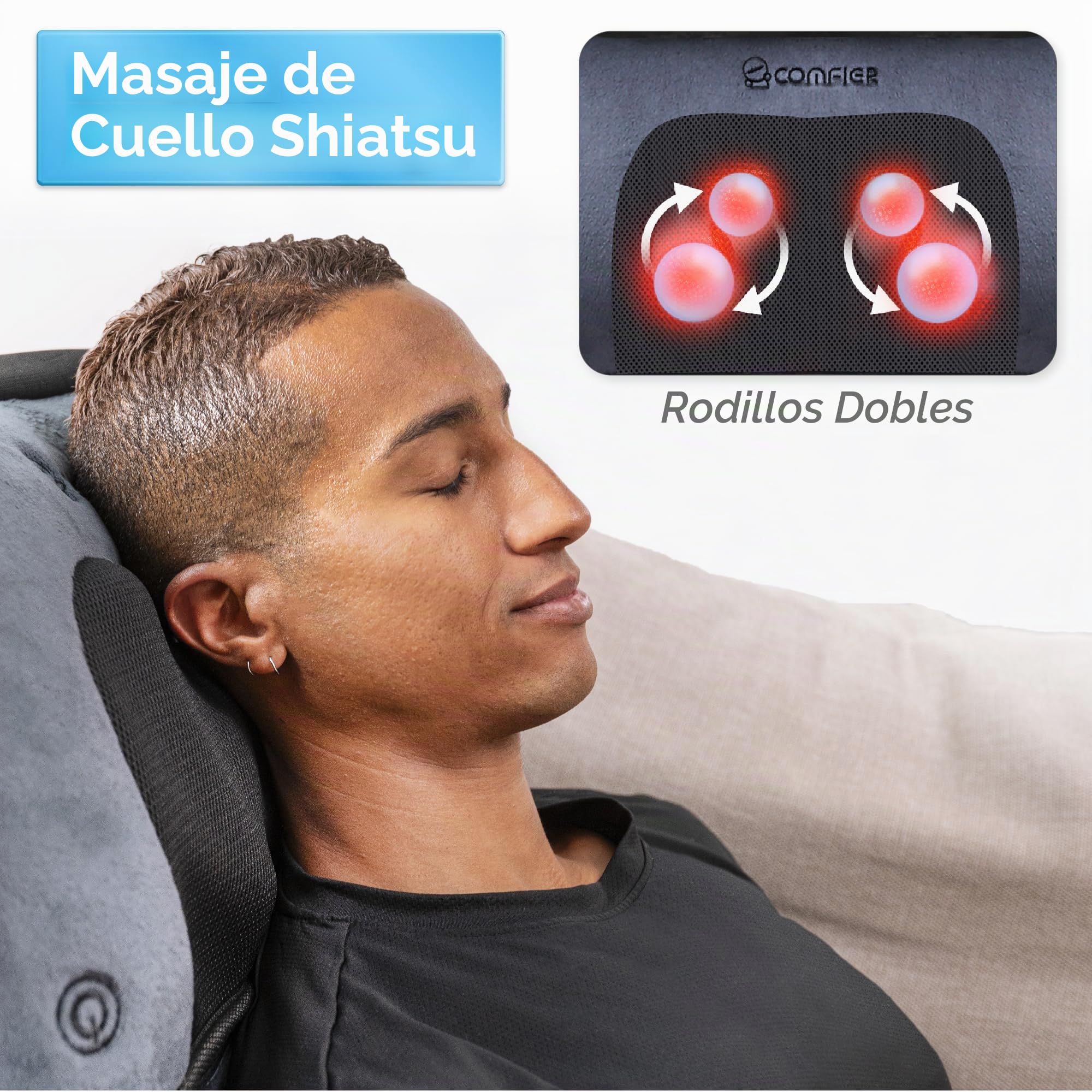 COMFIER Colchón Masaje De Cuerpo Completo Con Función De Calor, 10 Motores De Vibración Funda De Asiento De Masaje Con Almohada Shiatsu Ajustable Para El Cuello, Regalo Hombre Mujer