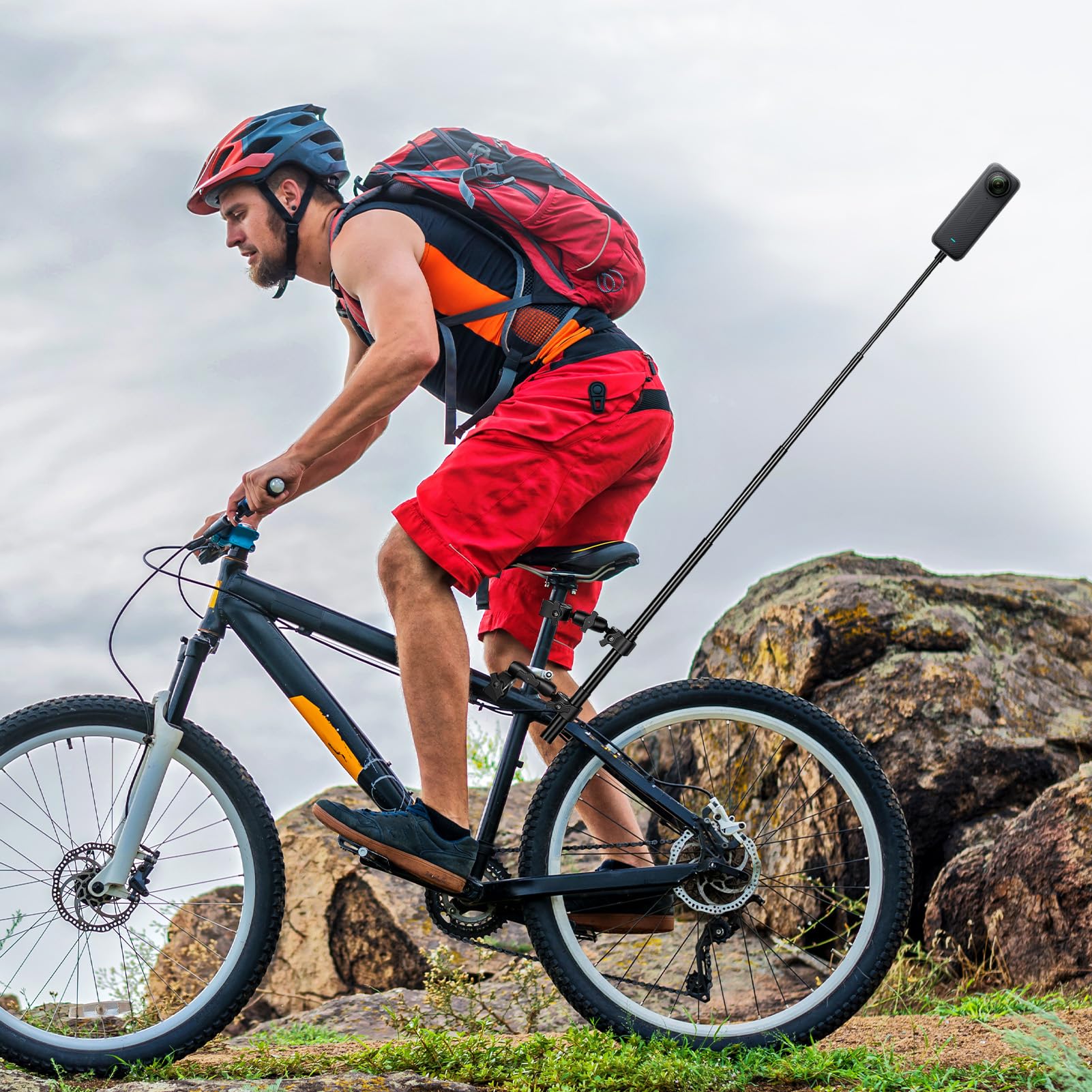 Uchwyt na kierownicę motocyklową, 120 cm, kijek do selfie, podwójny zacisk, regulowany, kompatybilny z Insta 360 X4 X5 X3 X2 Ace Pro One RS DJI Action 3 4 5 Pro Osmo 360 Hero Max