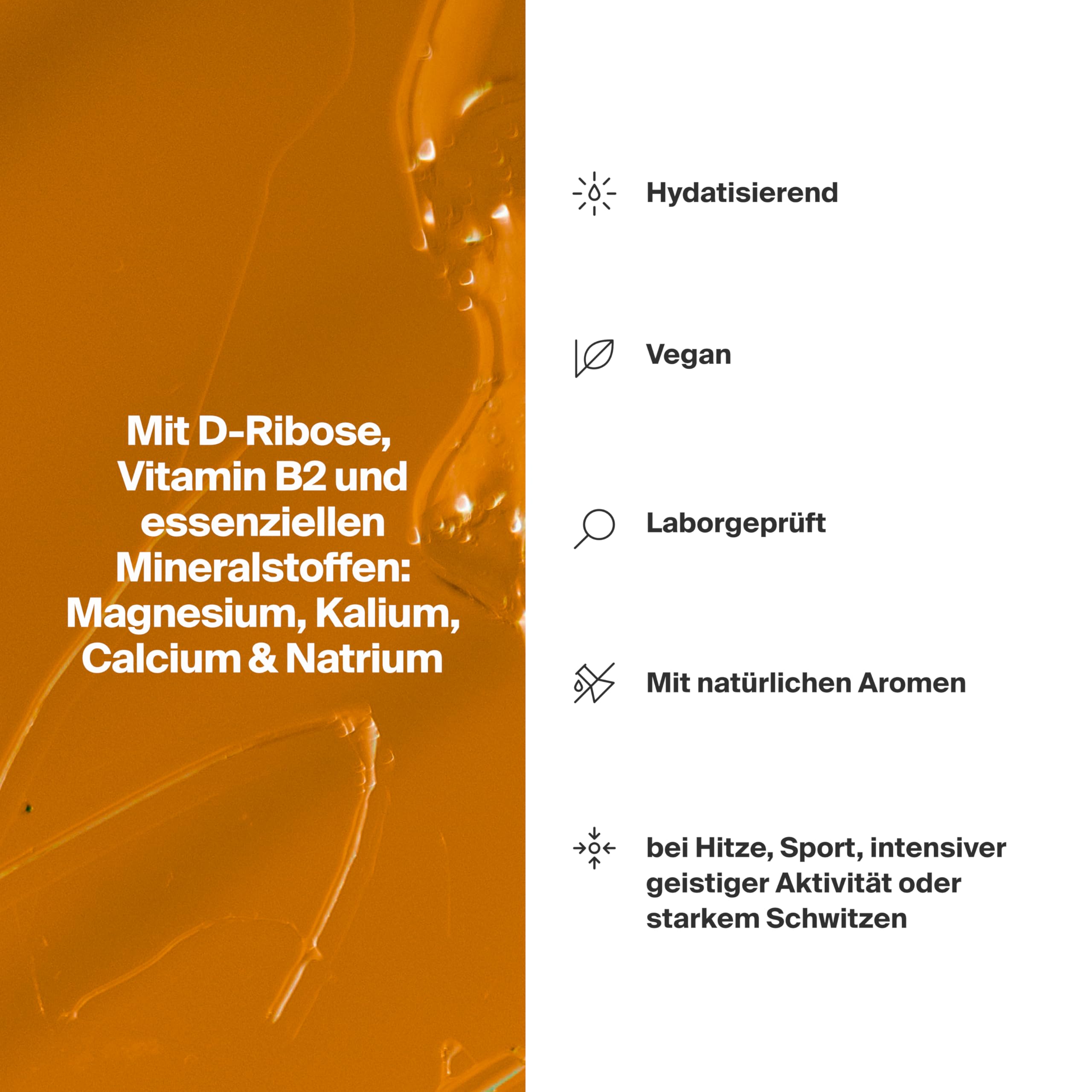 Elektrolytpulver PLUS mit D-Ribose & Orangen Geschmack 414 g / 30 Portionen | Für Hydration, Regeneration & Muskelfunktion | Isotonisch mit Natrium, Kalium, Magnesium, Calcium & Chlorid