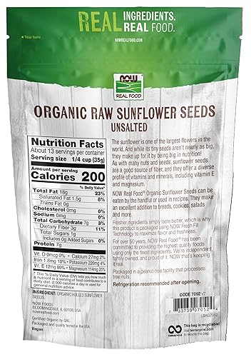 Miniatura 2 de NOW Foods semillas de girasol orgánicas certificadas crudas y sin sal fuente de fibra y vitamina E cascaradas para un gran sabor certificadas sin