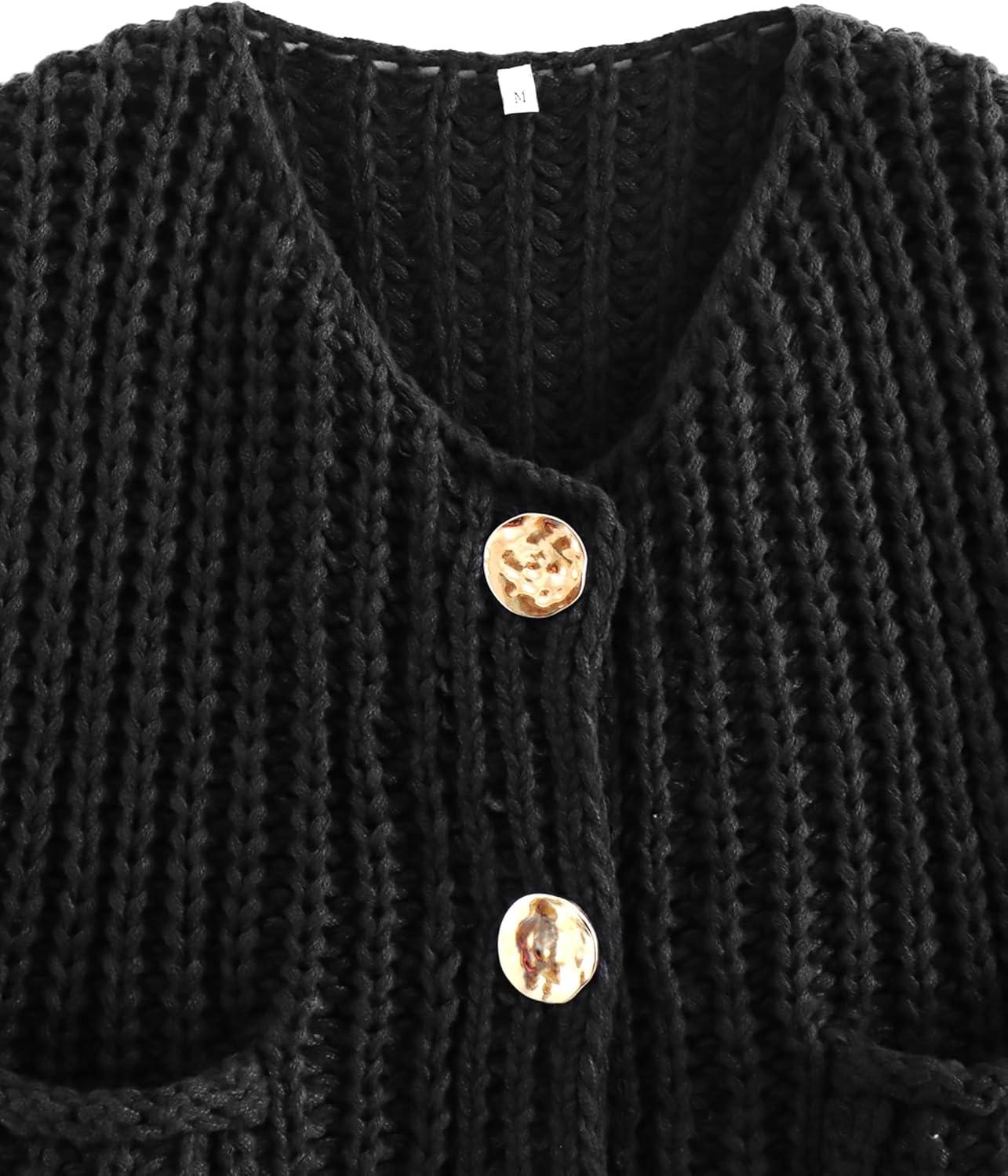 Womens Fall Chunky Knit Cardigan Gold Button Down Long Sleeve Crop Crochet Sweater - Image 7