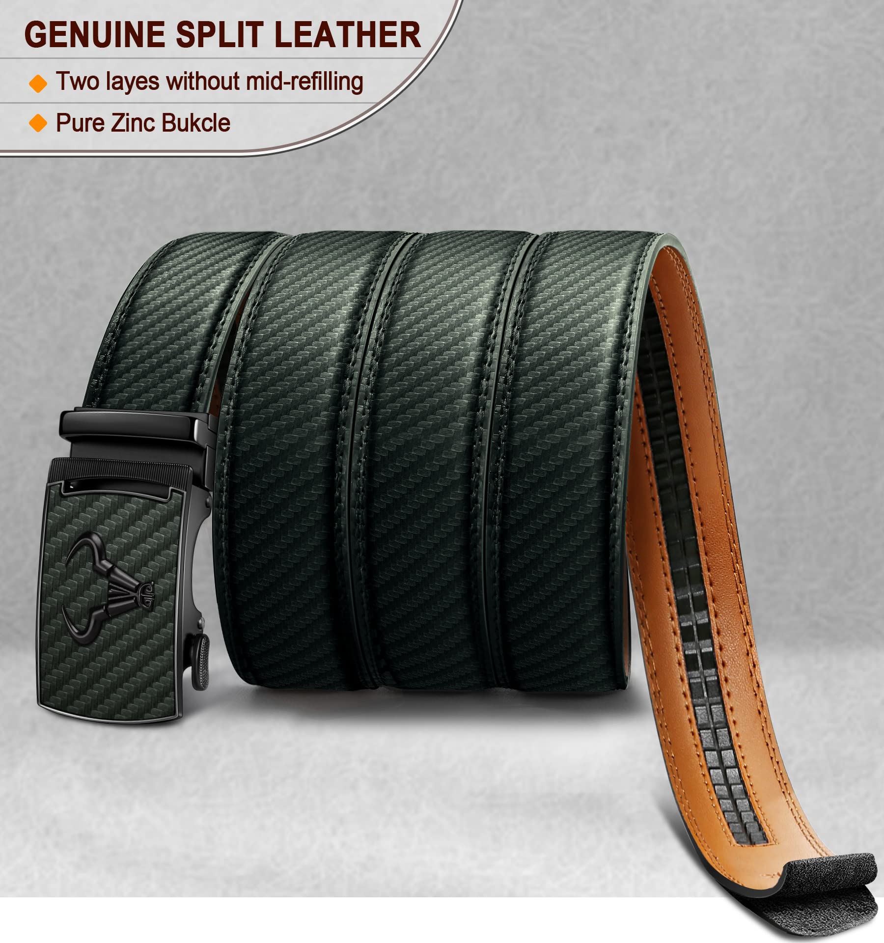 KEMISANT Cintura Uomo, Cintura Uomo Pelle Cricchetto Automatica Fibbia 35mm,Trim Regolabile per Adattars