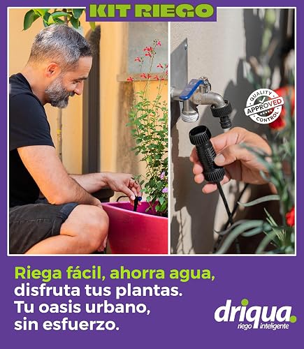 Kit d'arrosage goutte à goutte pour balcons, terrasses et potager urbain, 20-25 pots, robinet double laiton, réducteur de pression, goutteurs auto-compensateurs, microtube 25 m, installation facile - 2