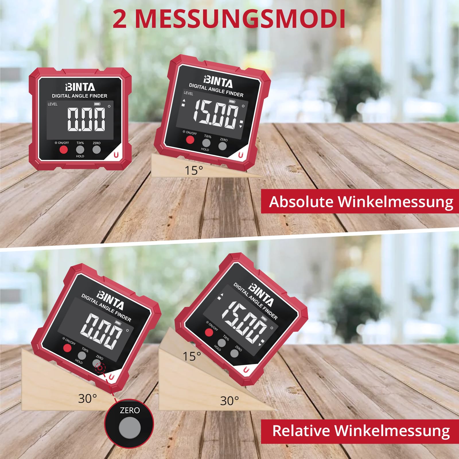 BINTA Digitaler Winkelmesser Neigungsmesser Laser Wasserwaage mit LCD Display, Wiederaufladbares IP54 Wasserdicht Magnetisch Nivellierbox Level Box für Holzarbeiten, Bau, Dekoration, Heimwerker