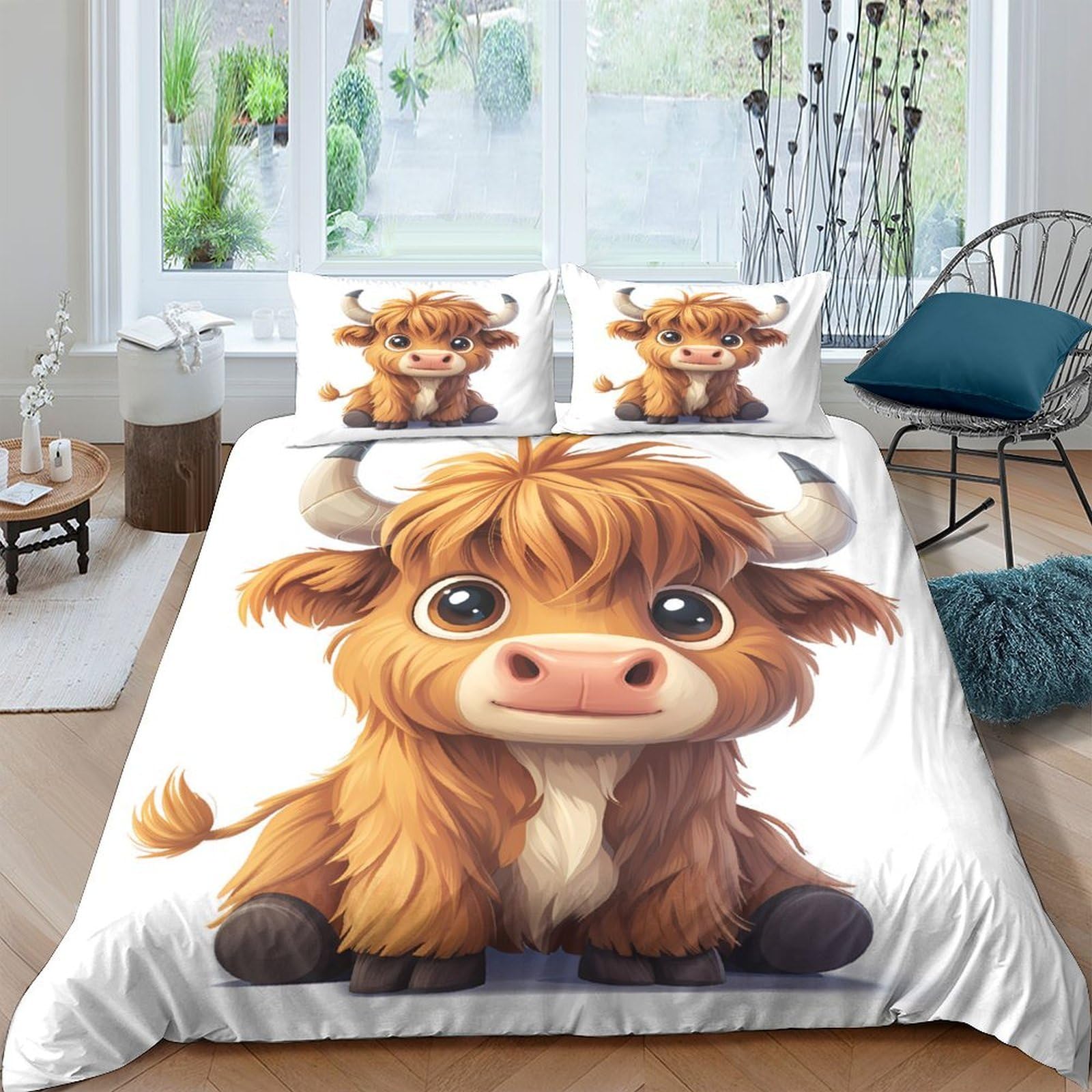 Ctjqhvkz Style-2 3D Printed Cute Highland Cow Fitted Sheet Microfiber Soft Brown Cartoon Animal Bed Cover For Bedroom Dorm Decor Single（135X200cm）