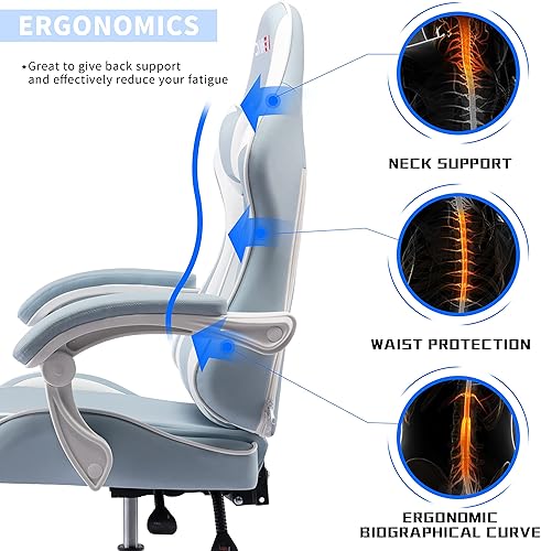 Miniatura 6 de ALEAVIC Silla de juegos para adultos, silla ergonómica de respaldo alto para juegos de computadora con reposacabezas y soporte lumbar, color azul