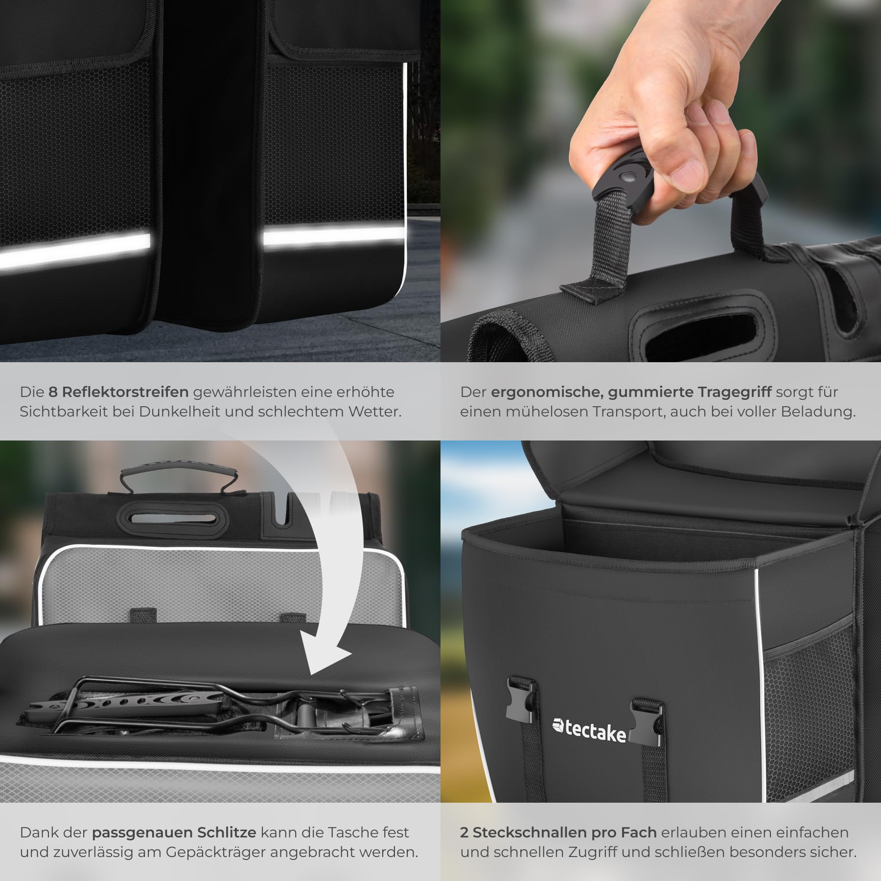 tectake® Gepäckträgertasche für Fahrrad und eBike, 35 L, Fahrradtaschen für Gepäckträger, Satteltasche aus wasserabweisendem PVC, Gepäckträgertaschen mit Reflektorstreifen und Tragegriff, Bikepacking