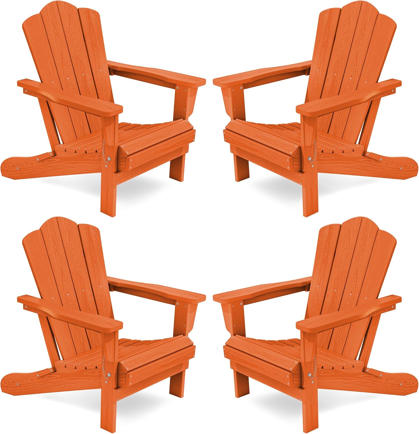 KINGYES Folding Adirondack Chair Set of 4, HDPE All-Weather Folding Adirondack Chair, Orange