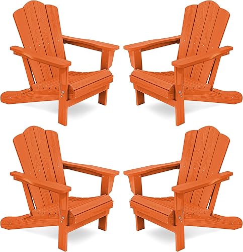 Vista 289 de KINGYES - Silla Adirondack plegable, sillas de patio de polietileno de alta densidad para todo tipo de clima, silla de césped con textura de madera